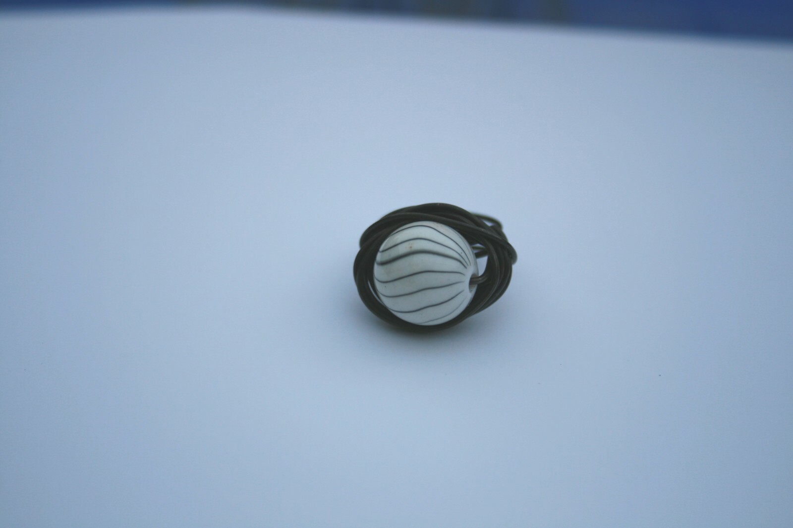 Large Wire Wrap Statement Ring, White Black Striped 'Marble' Charm, Size 8, NEW