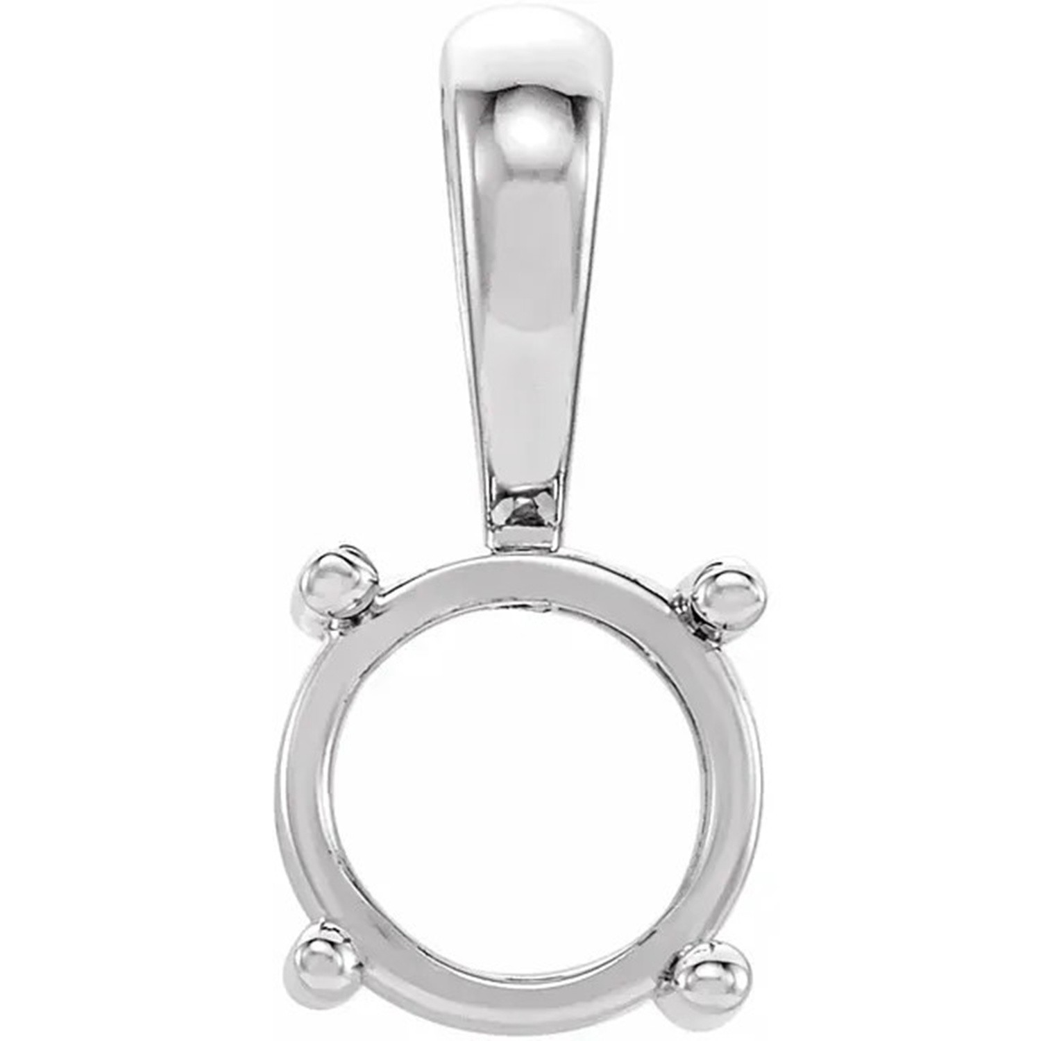 Pendant Mounting 14K White Gold Round Cut Cabochon 4 Prong Single Bail Basket US
