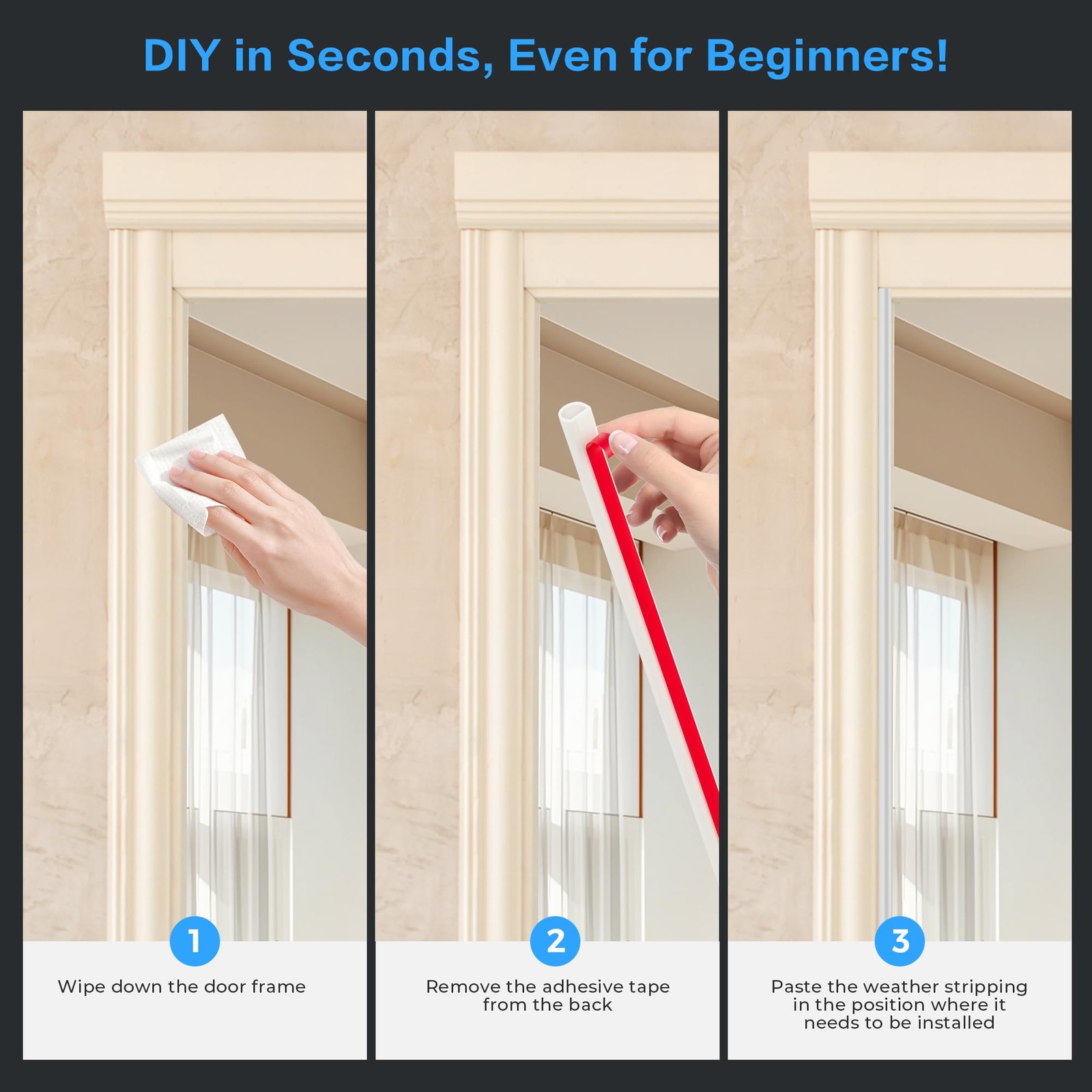 Silicone D-Shaped Weather Stripping Door Seal 23ft Self Adhesive Insulation Stri