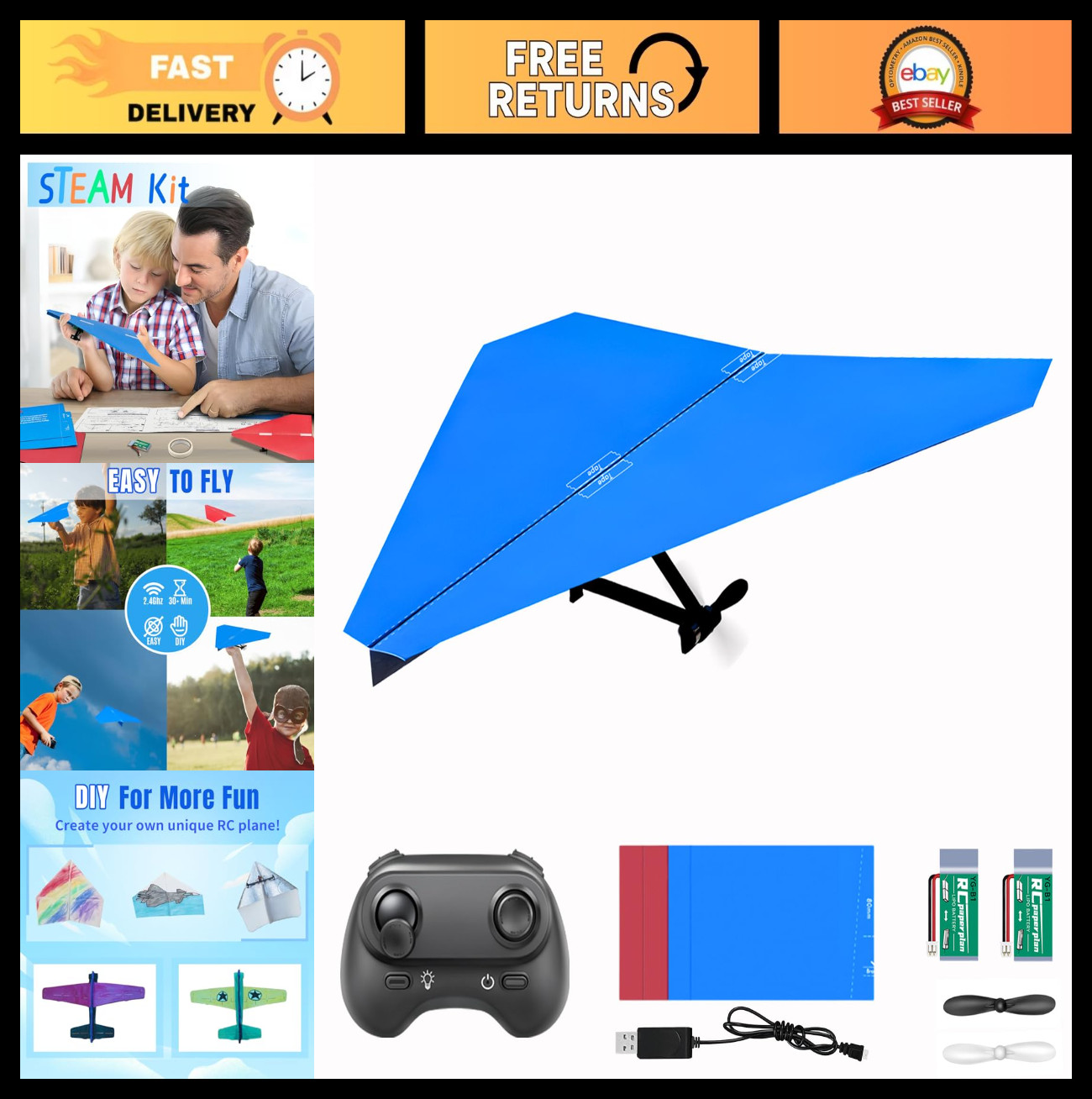 Remote Control Paper Airplane Kit - Easy DIY Flying Toy for Kids, STEM Activity