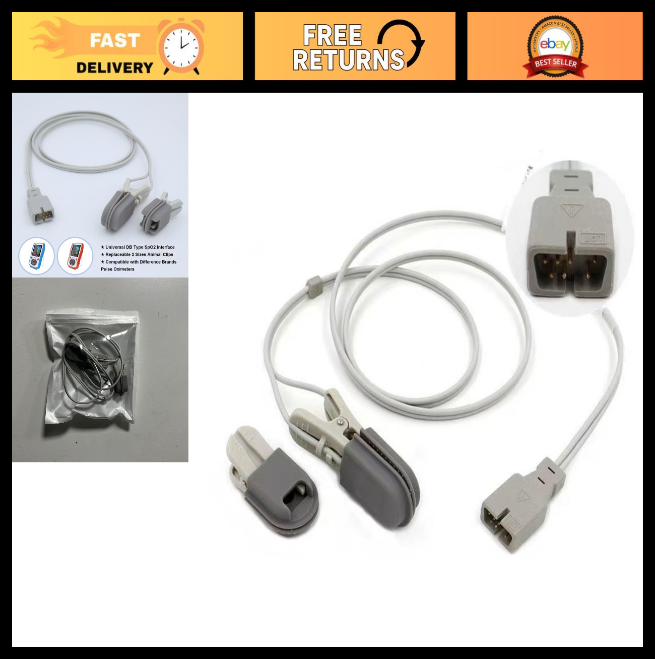 Handheld Veterinary Pulse Oximeter SPO2 Probe - 2 Size Sensor for Animal Care