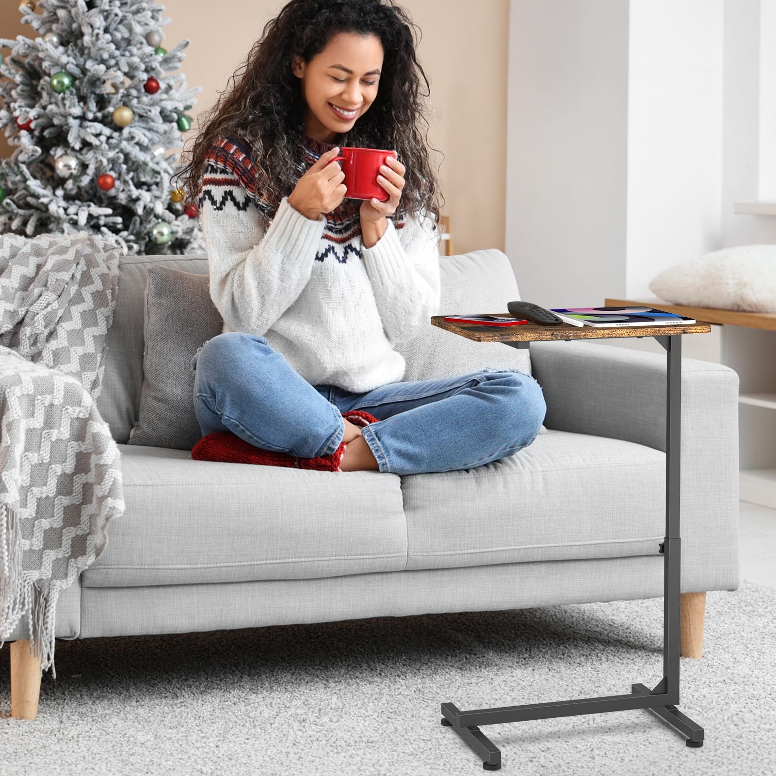 C Table for Sofa Living Room Couch Side Table for Small Spaces with Rounded C...