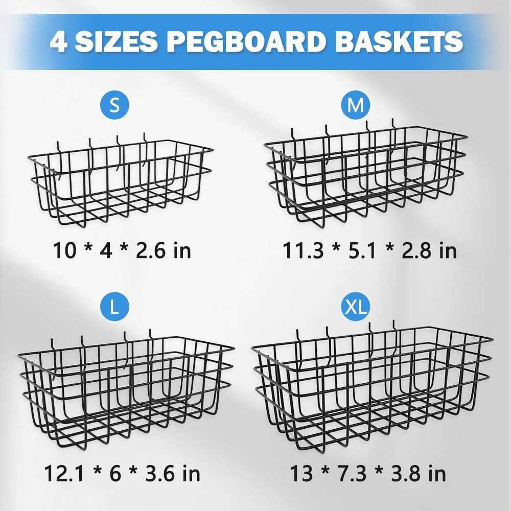 4 PCS Pegboard Baskets Bins Set Accessories Garage Storage Wall Organizer Square