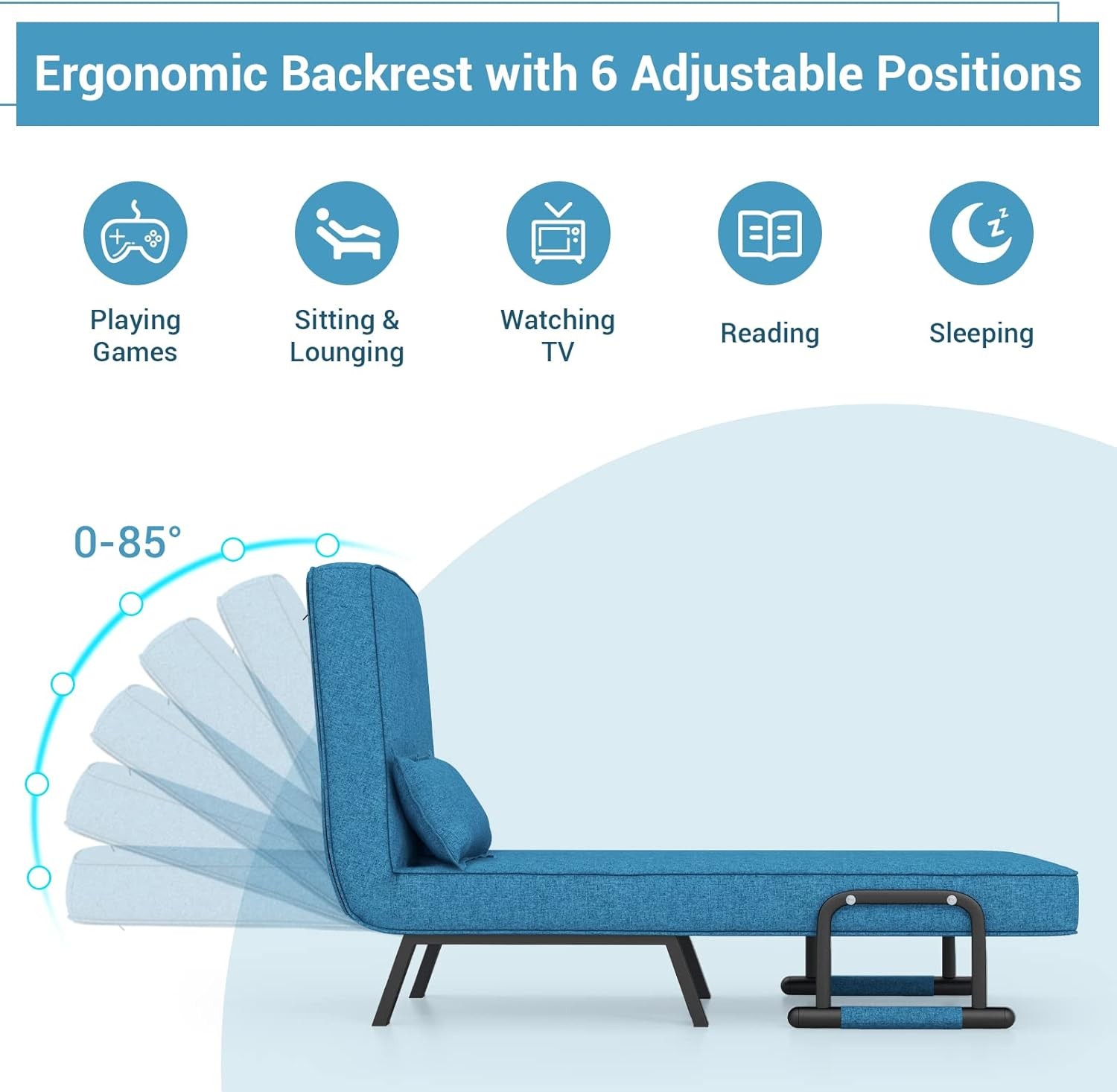 4-in-1 Convertible Sofa Chair Bed Leisure Recliner Sleeper W/ 6 Adjustable