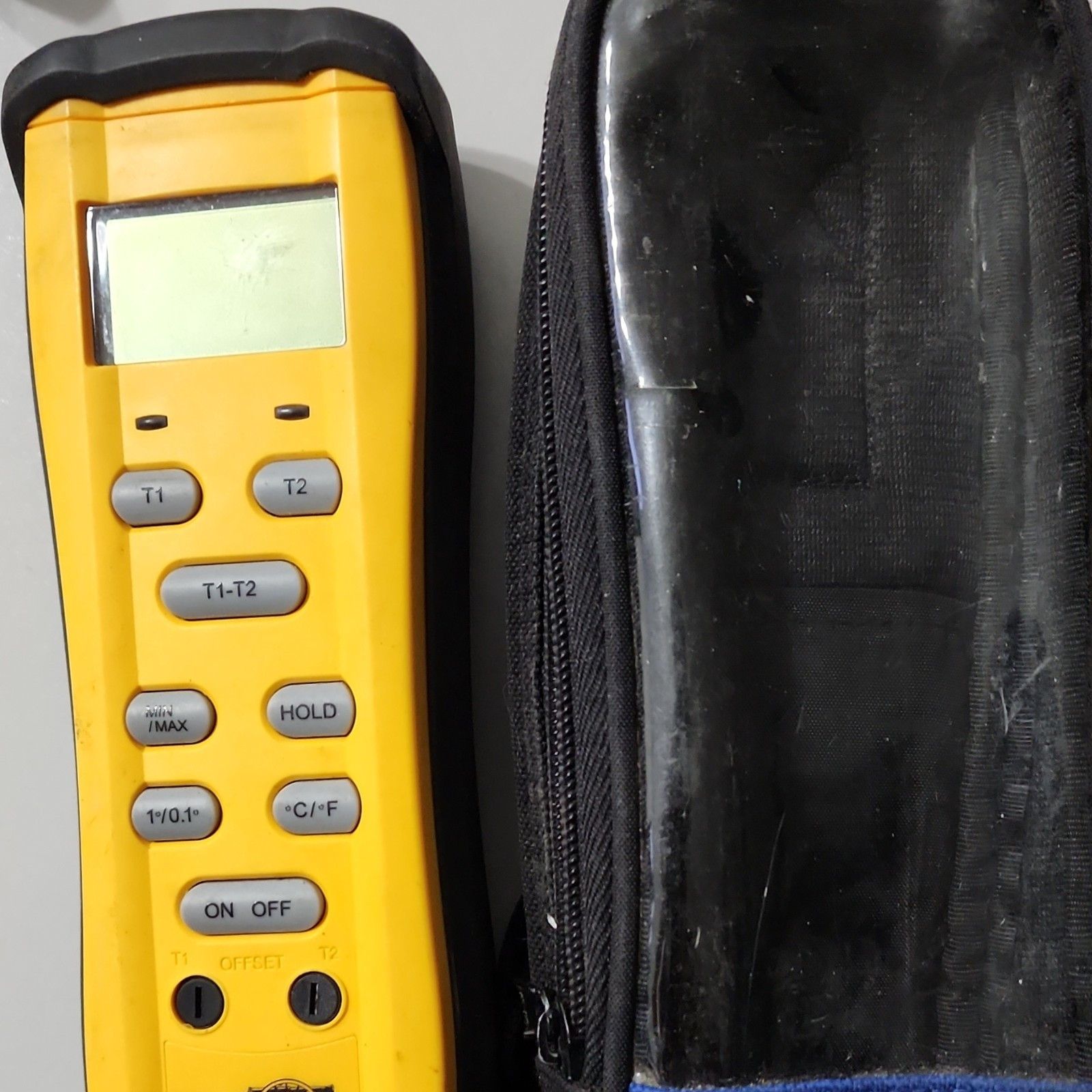 Handheld Yellow Digital Thermometer with Digital Display and Carrying Case