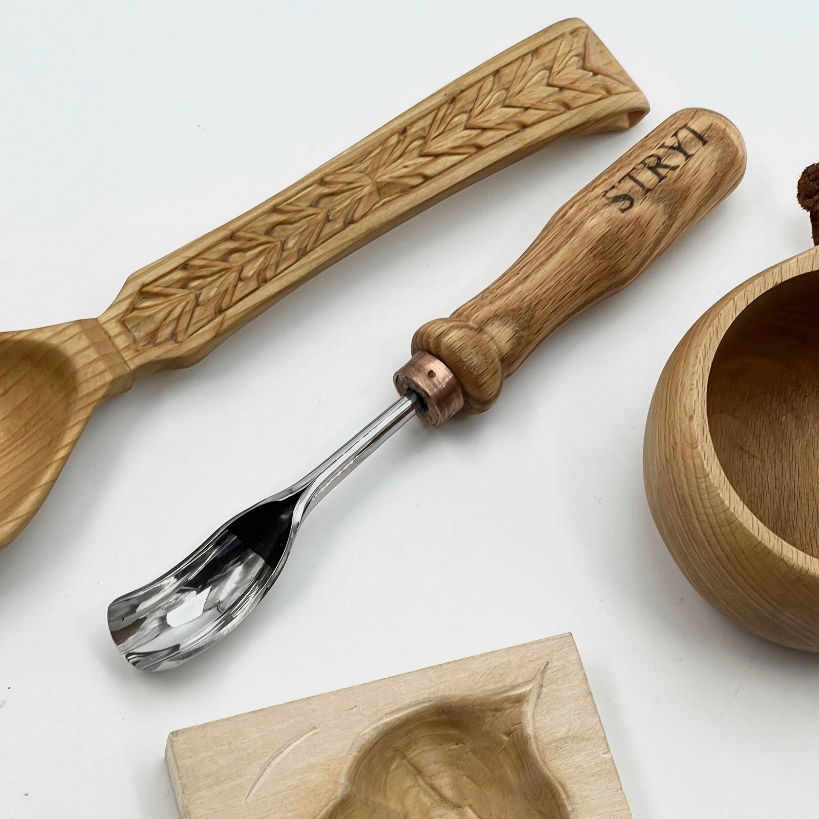 Spoon Wood carving set 4 pcs, Carving tools, Hook knife, STRYI Profi
