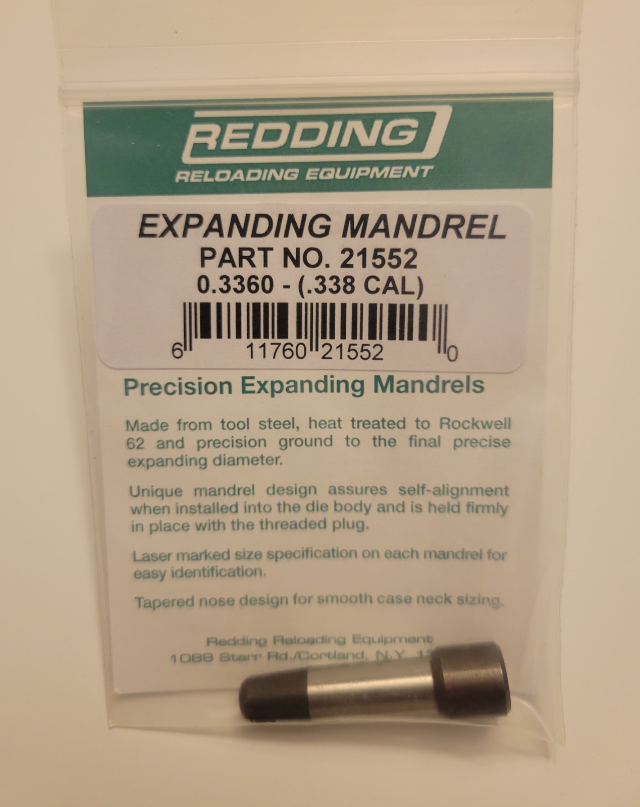 21552 REDDING 0.3360 EXPANDING MANDREL (.338 CAL) - BRAND NEW - FREE SHIP