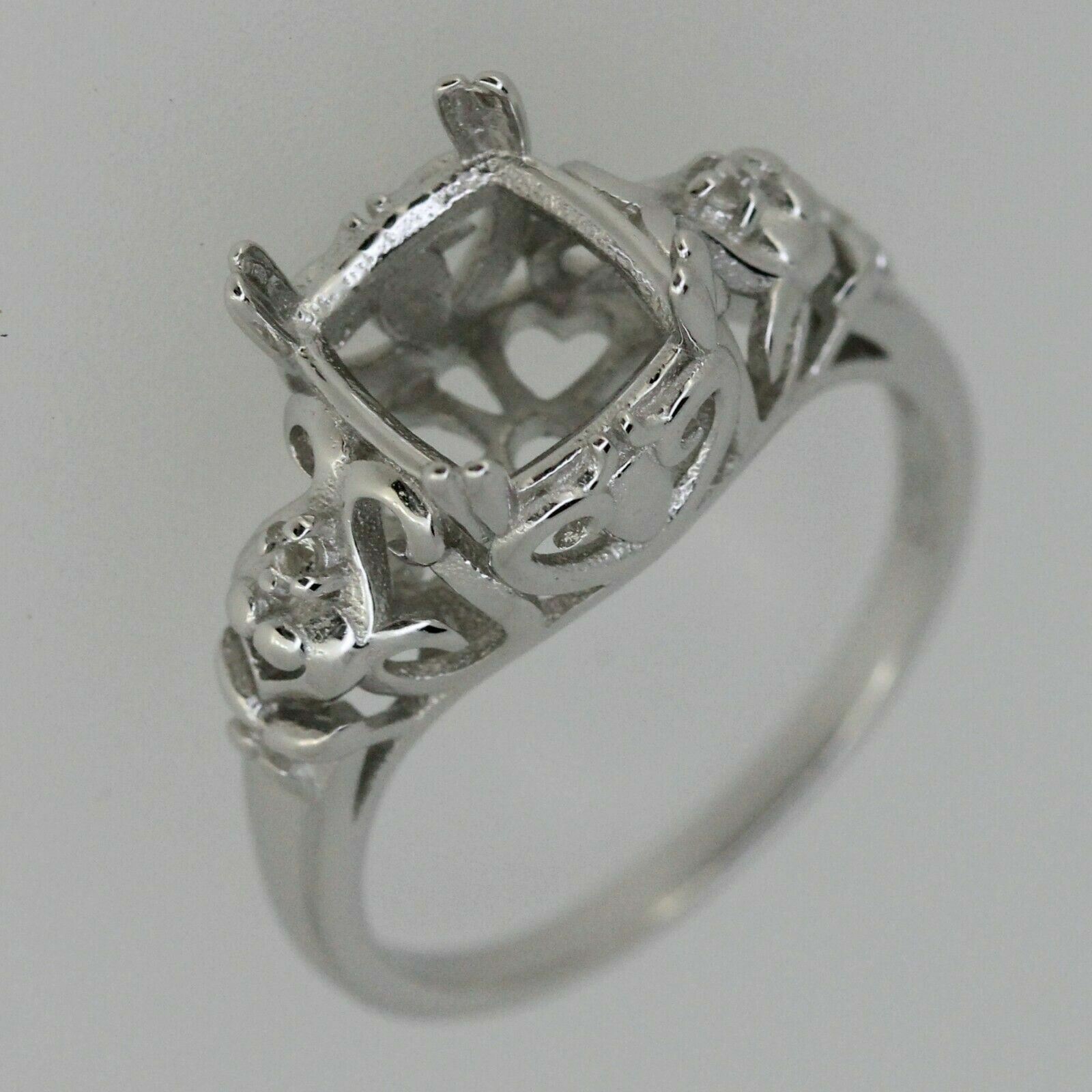 Sterling Silver Semi Mount Ring Setting Cushion CU 8x8mm Vintage Reproduction