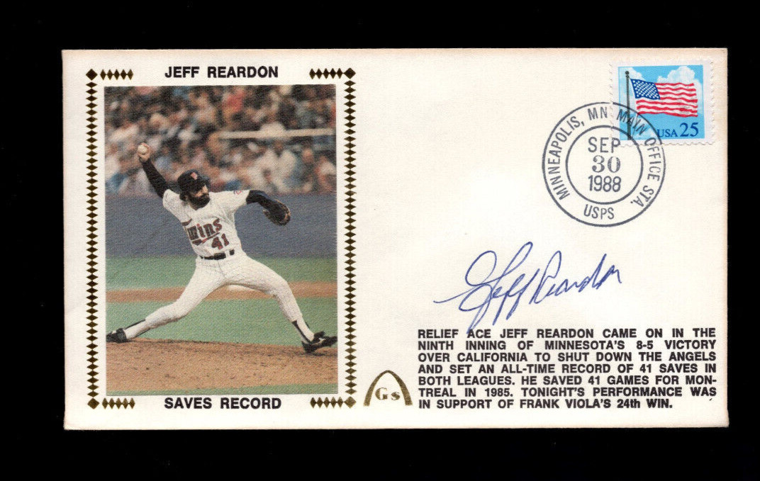JEFF REARDON SIGNED Auto 1988 GATEWAY Catchet TWINS MLB BASEBALL SAVES RECORD