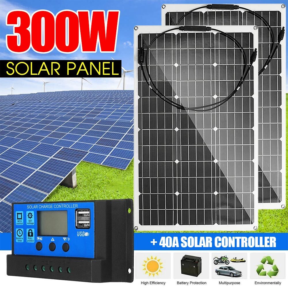 300 Watts Solar Panel Kit Flexible Monocrystalline Silicon 12V Battery Charger