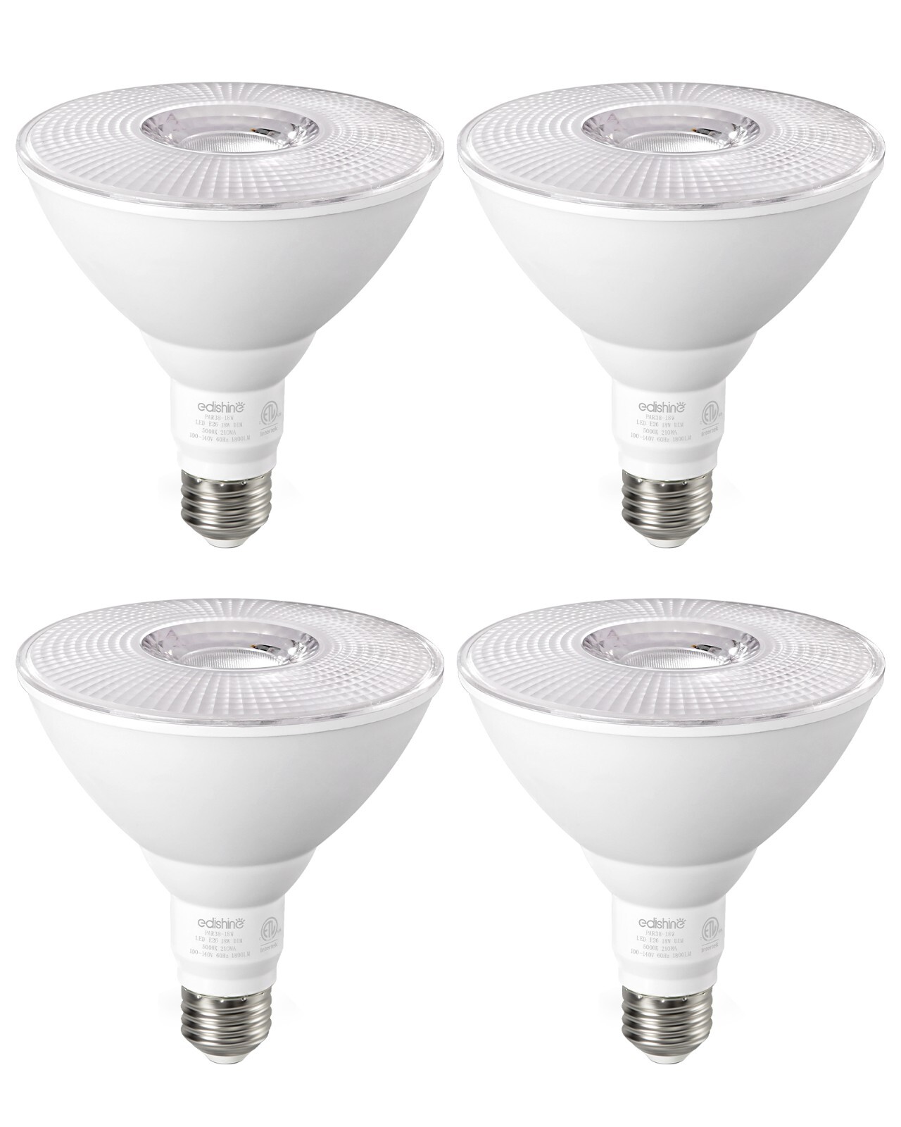 EDISHINE 4-Pk 18W PAR38 LED Bulb 5000K Daylight Dimmable IP65 1800LM E26