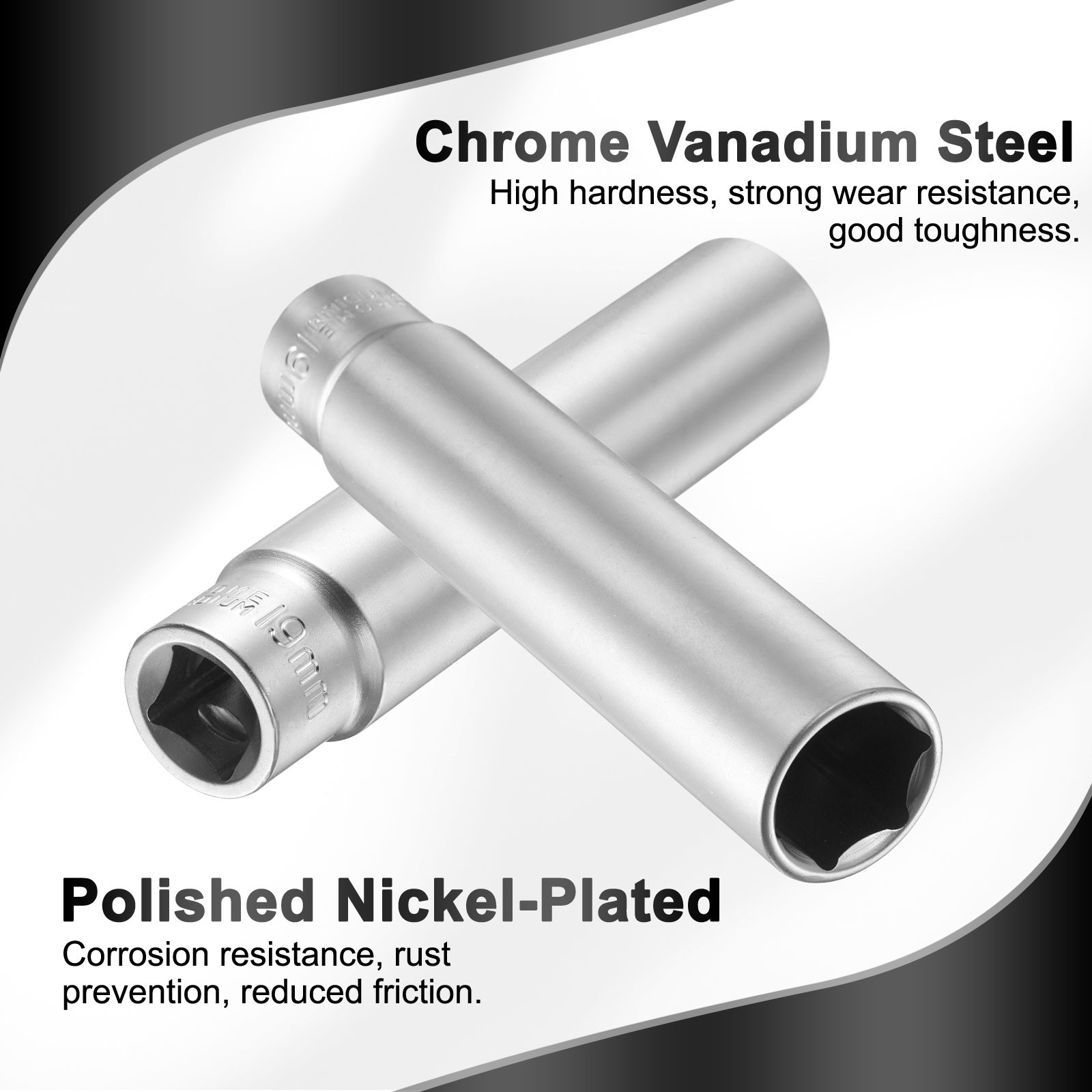 6 Points Deep Socket 1/2" Drive 19mm Nickel Plating Flip Sleeve 4.7" Long