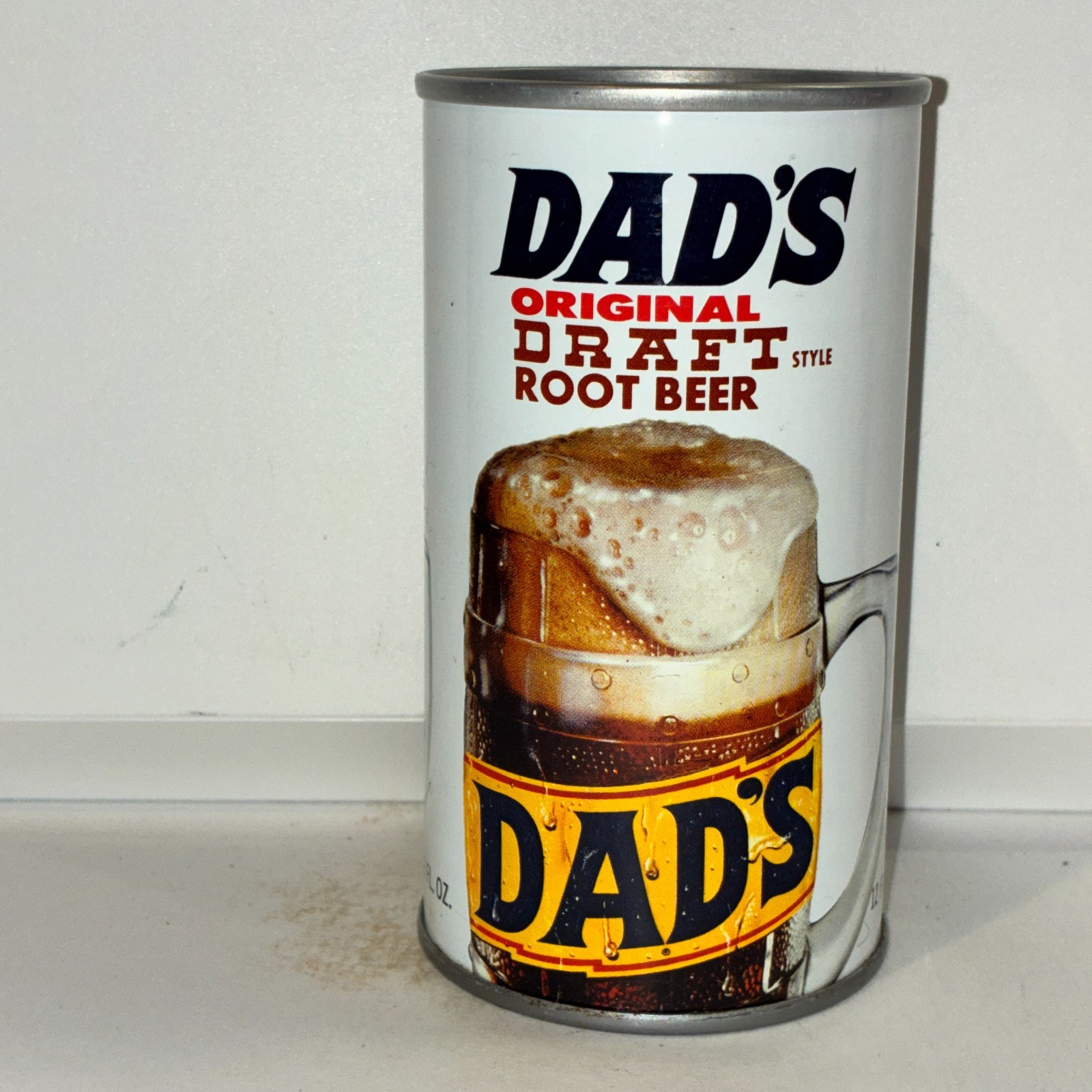 1970's Dads root beer soda can, straight steel