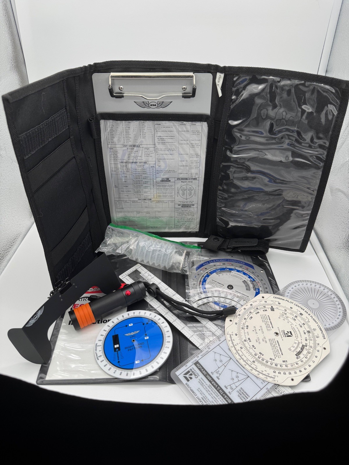 Bundle of Private Pilot Gear Plotter E6B Flashlight Kneeboard