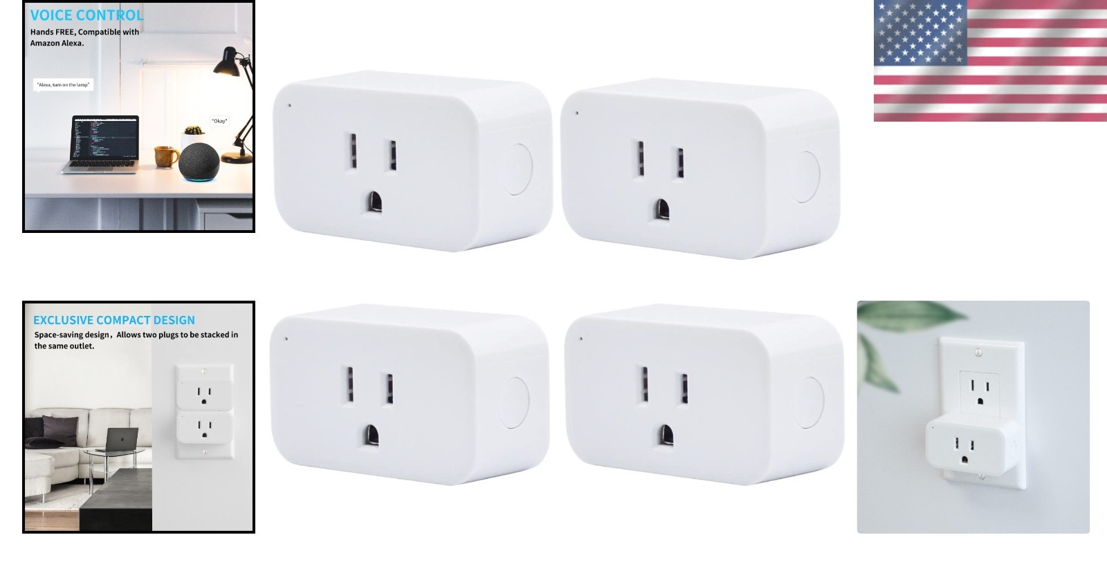 Smart Plug 4 Pack - Compact 15A Zigbee Outlets with Timer for Home Automation