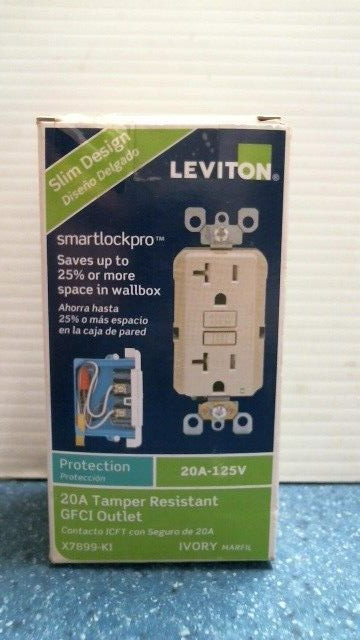 Leviton 20A Tamper Resistant GFCI Outlet Slim Design Ivory (X7899-KI)  FS