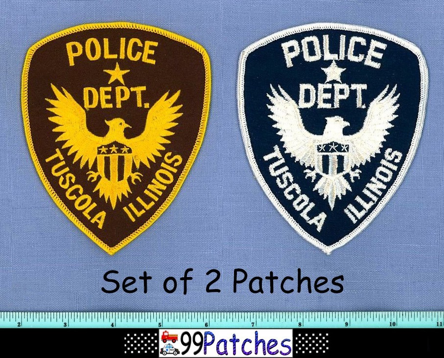 TUSCOLA (2 Patches LOT OLD+) ILLINOIS Police Shoulder Patch CHEESECLOTH 3F