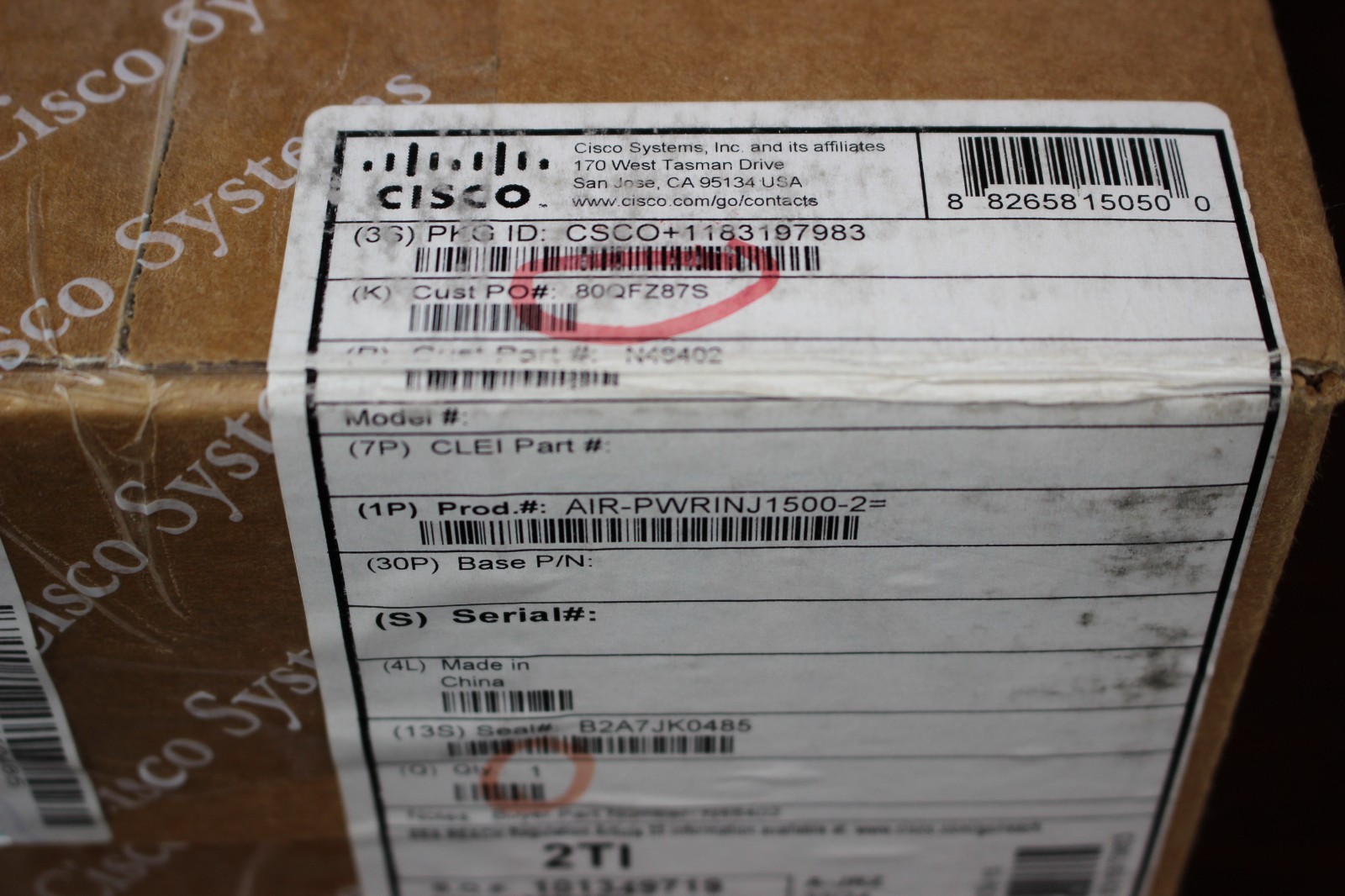 Cisco Aironet 1520 Power Injector AIR-PWRINJ1500-2