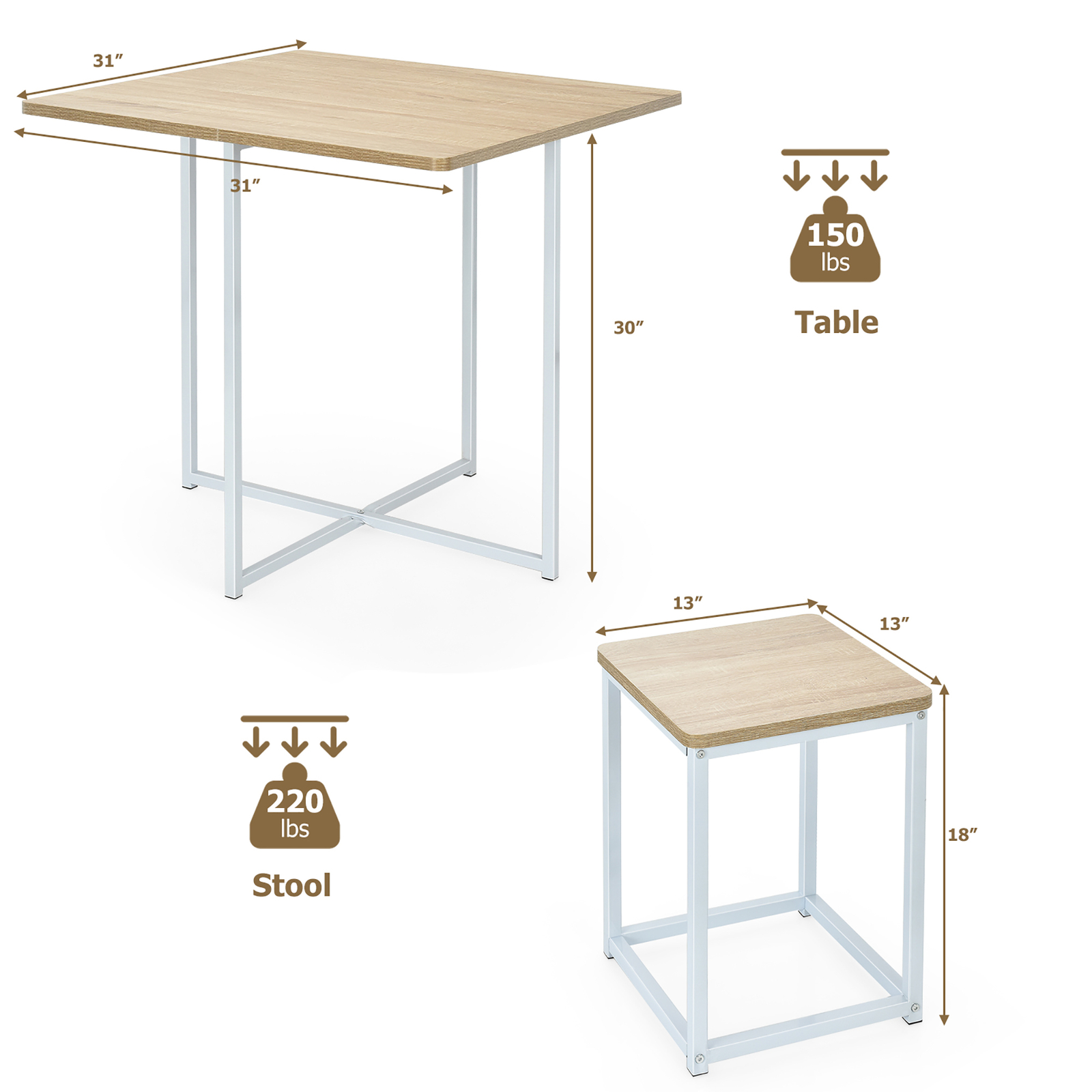 5 Piece Dining Table And Chairs Set Metal Legs Compact Space Bar Pub Kitchen