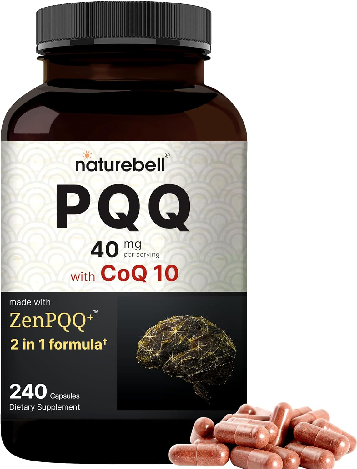 Naturebell PQQ 40Mg per Serving with Coq10, 240 Capsules | Active Pyrroloquinoli