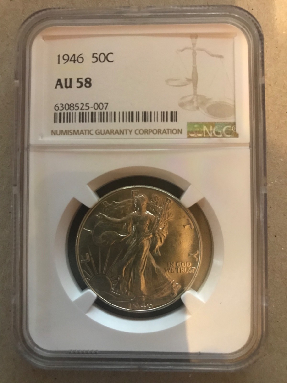 NGC Graded AU58 1946 Walking Liberty Half Dollar Coin