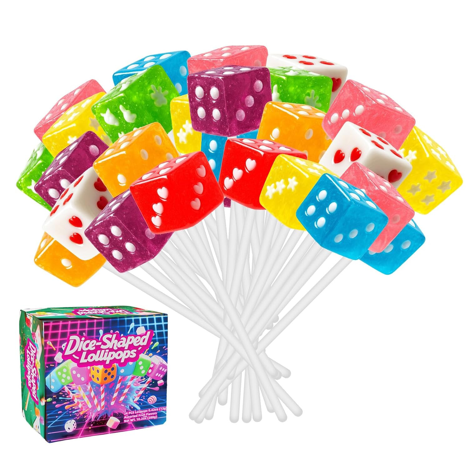 Dice Shaped Lollipops Candy, Casino Themed Candy Suckers Individually Wrapped Lo
