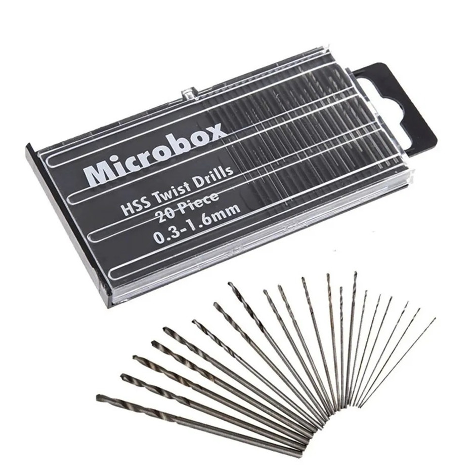 20pcs Mini Drill Bits Set 0.3-1.6mm HSS Precision Craft Tools - NEW