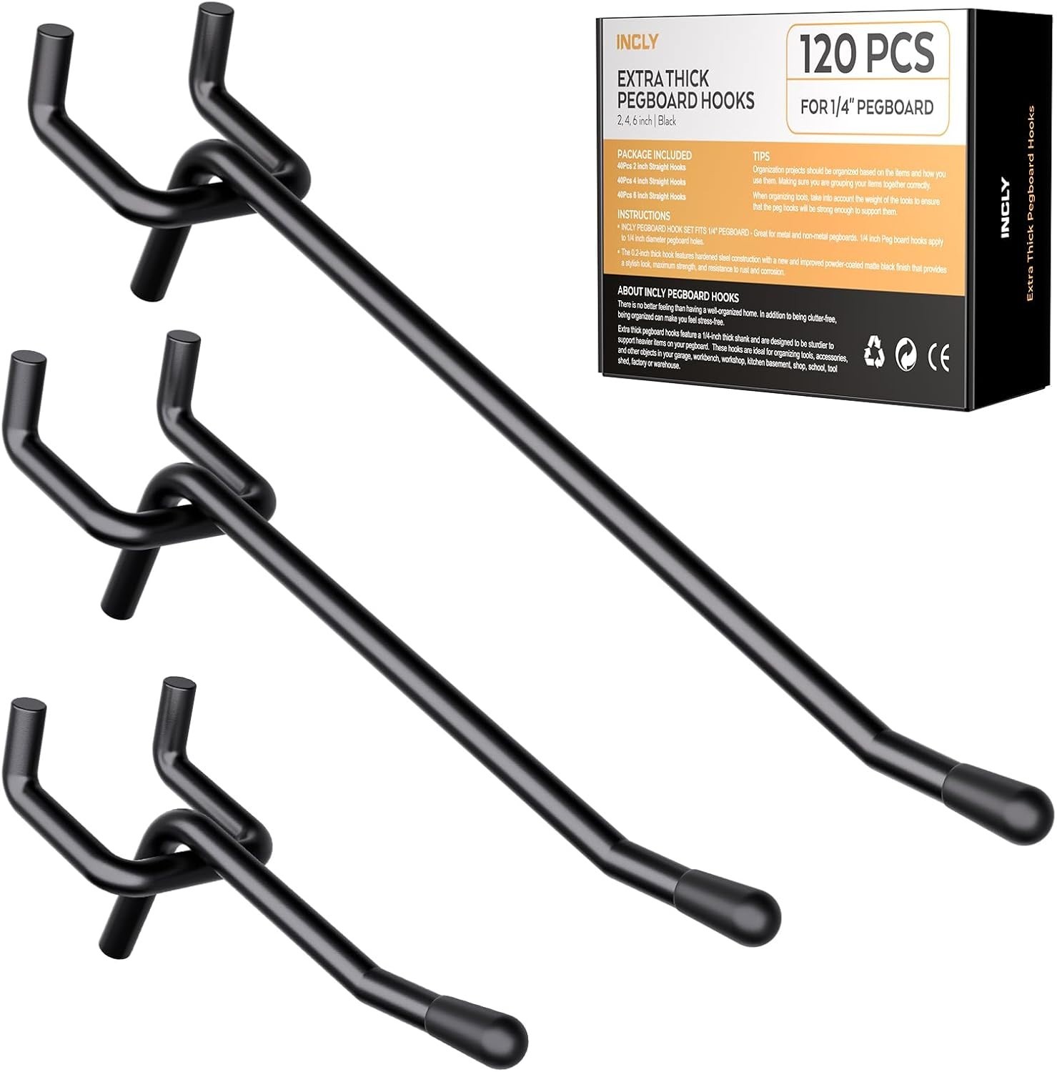 Versatile 2/4/6 Inch Pegboard Hooks - 120 Pack for Maximum Storage Capacity