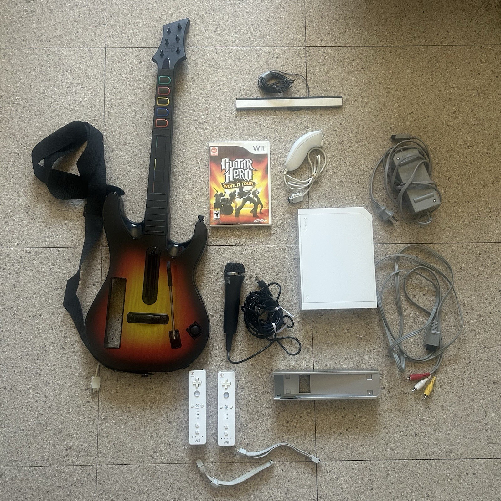 Nintendo Wii Console Guitar Hero World Tour Bundle With Guitar and Games Tested