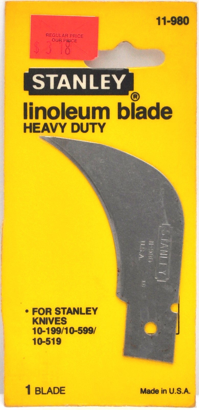 STANLEY Linoleum Blade 11-980 FOR STANEY KNIVES 10-199, 599, 519 USA