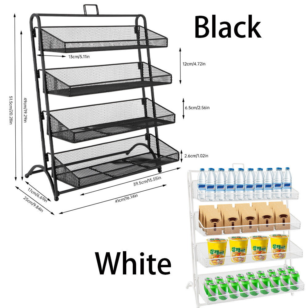 4 Tiers Candy Display Rack Retail Snack Storage Shelving Organizer Black & White