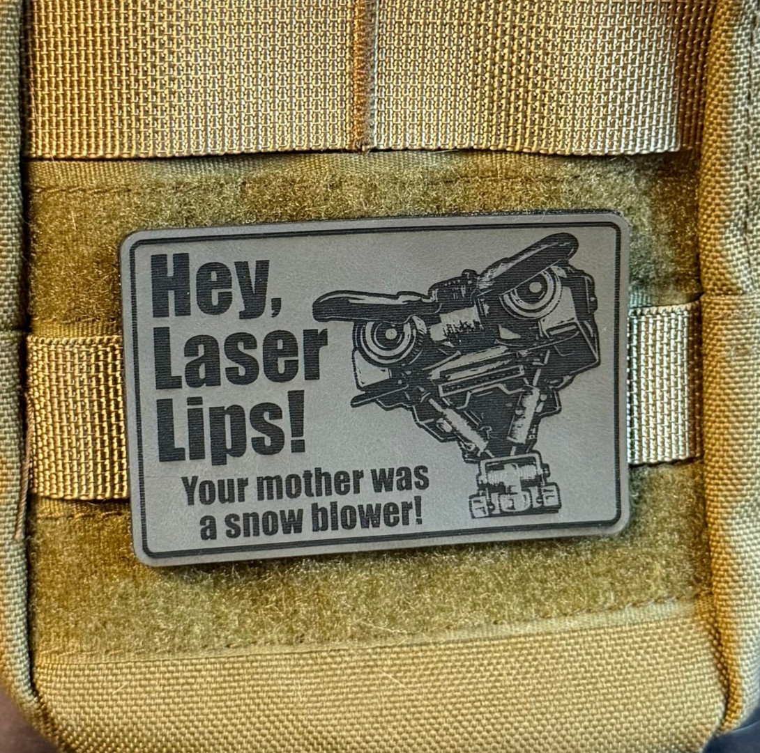Johnny-5 Hey Laser Lips Funny Morale Patch, 2x3" | VELCRO® Brand Fastener