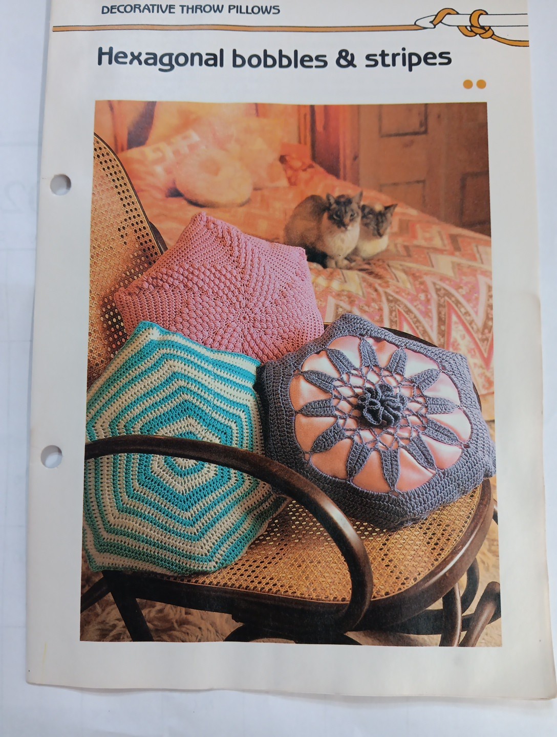 Hexagonal Bobbles & Stripes Pillow crochet PATTERN INSTRUCTIONS FREE SHIPPING