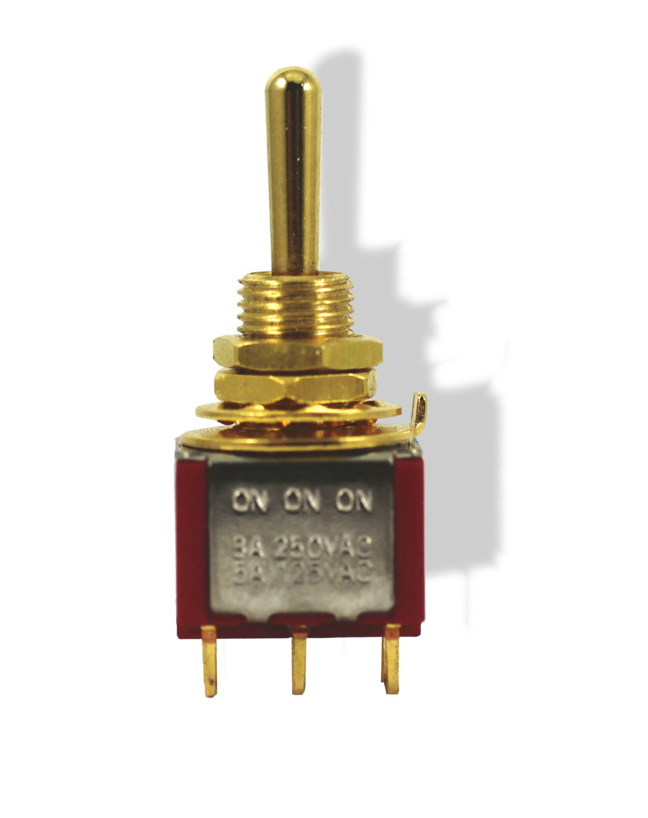 Switch Mini Toggle ON ON ON Gold with Gold Knob 081385GD