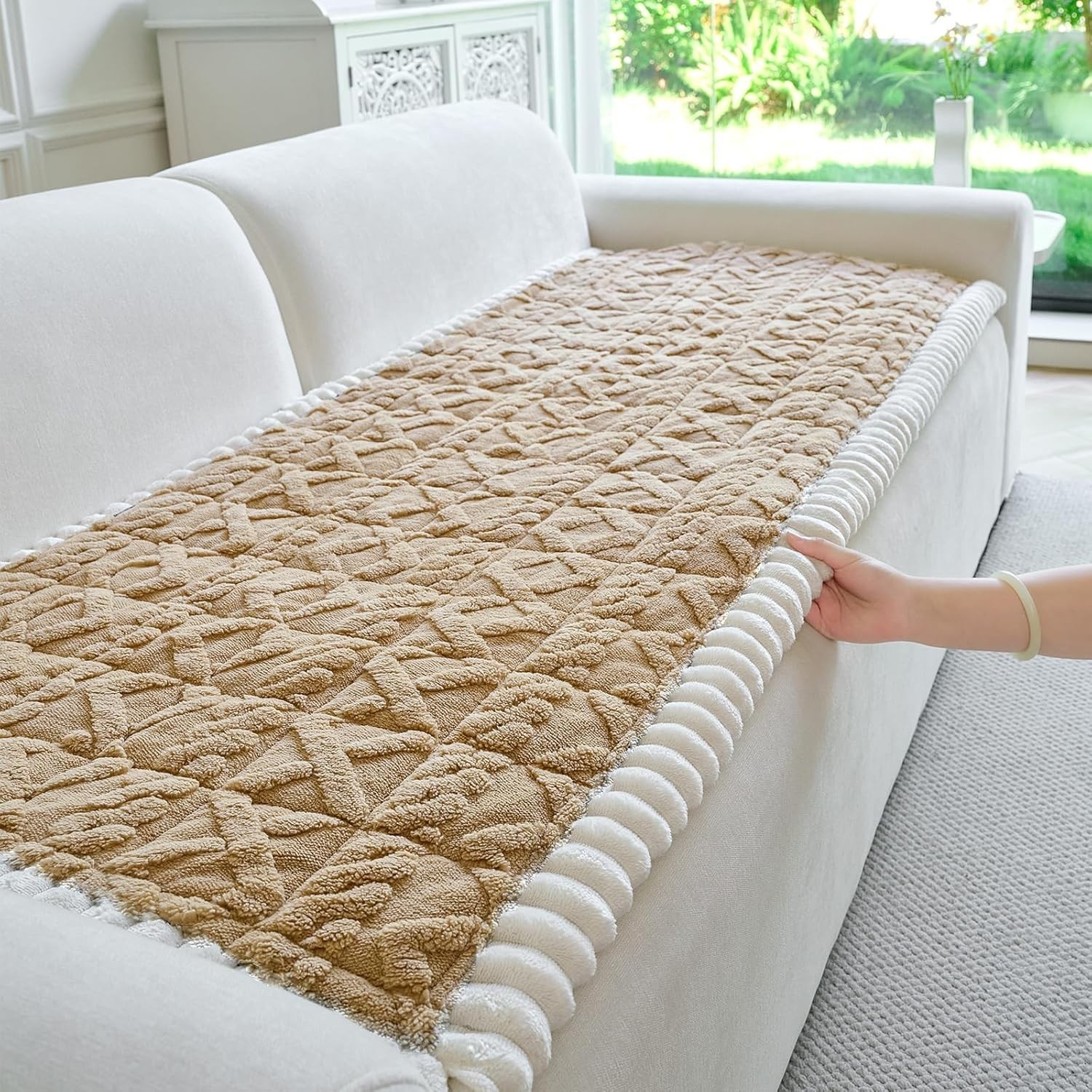 Fuzzy Couch Cover Dogs Washable Non Slip Couch Covers 3 Cushion Sofa Pet