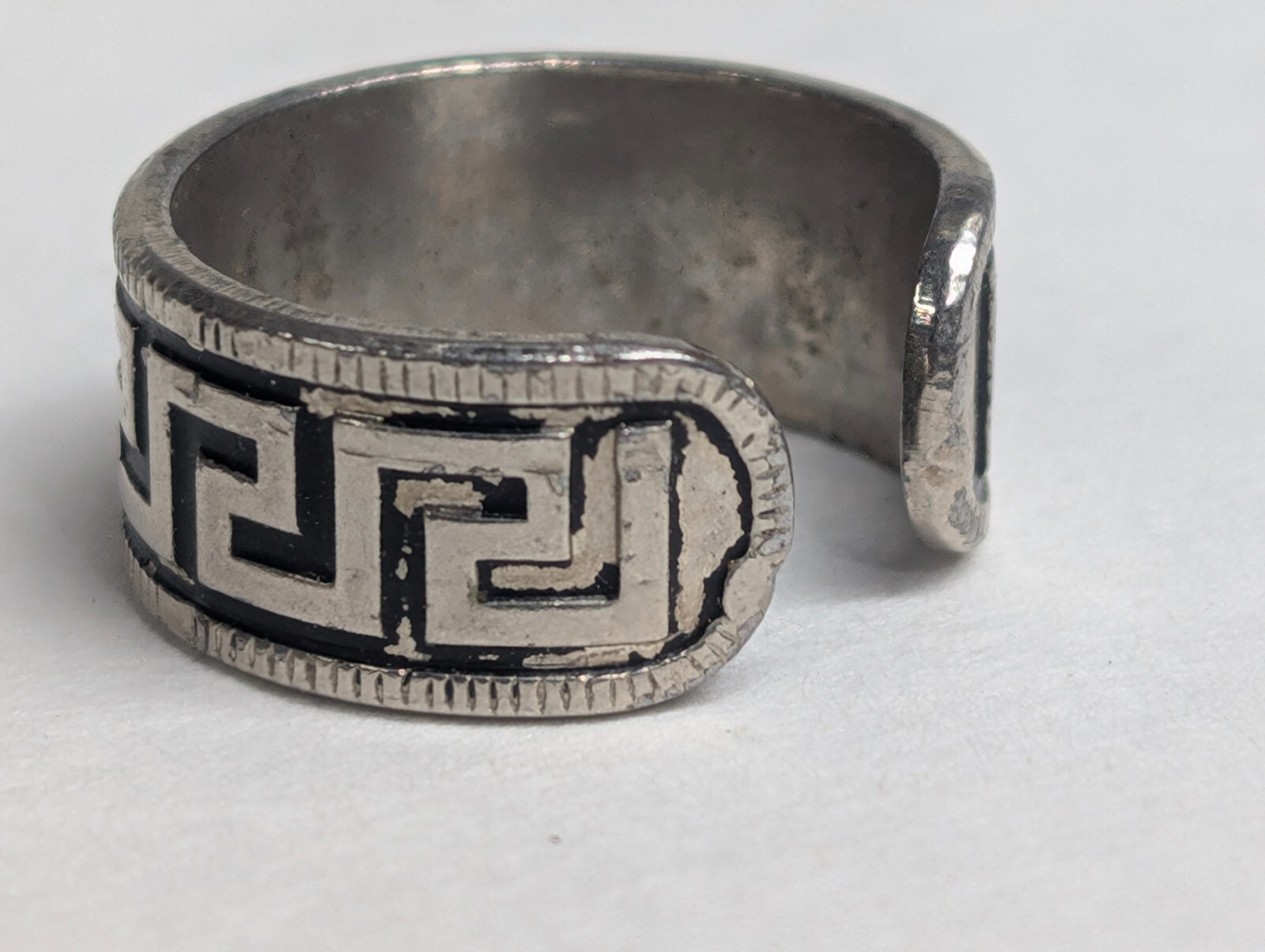 Vintage Silver-Tone Greek Key Design Toe Ring Adjustable Size