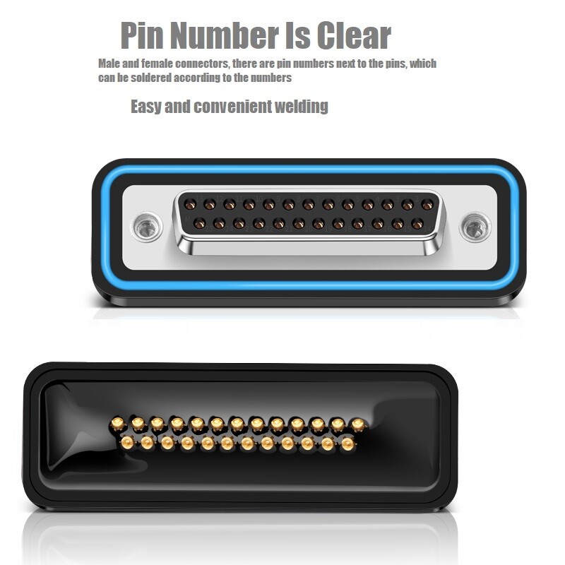 Pure copper solid needle gold-plated DB25 waterproof plug 2 Row 25-Pin connector