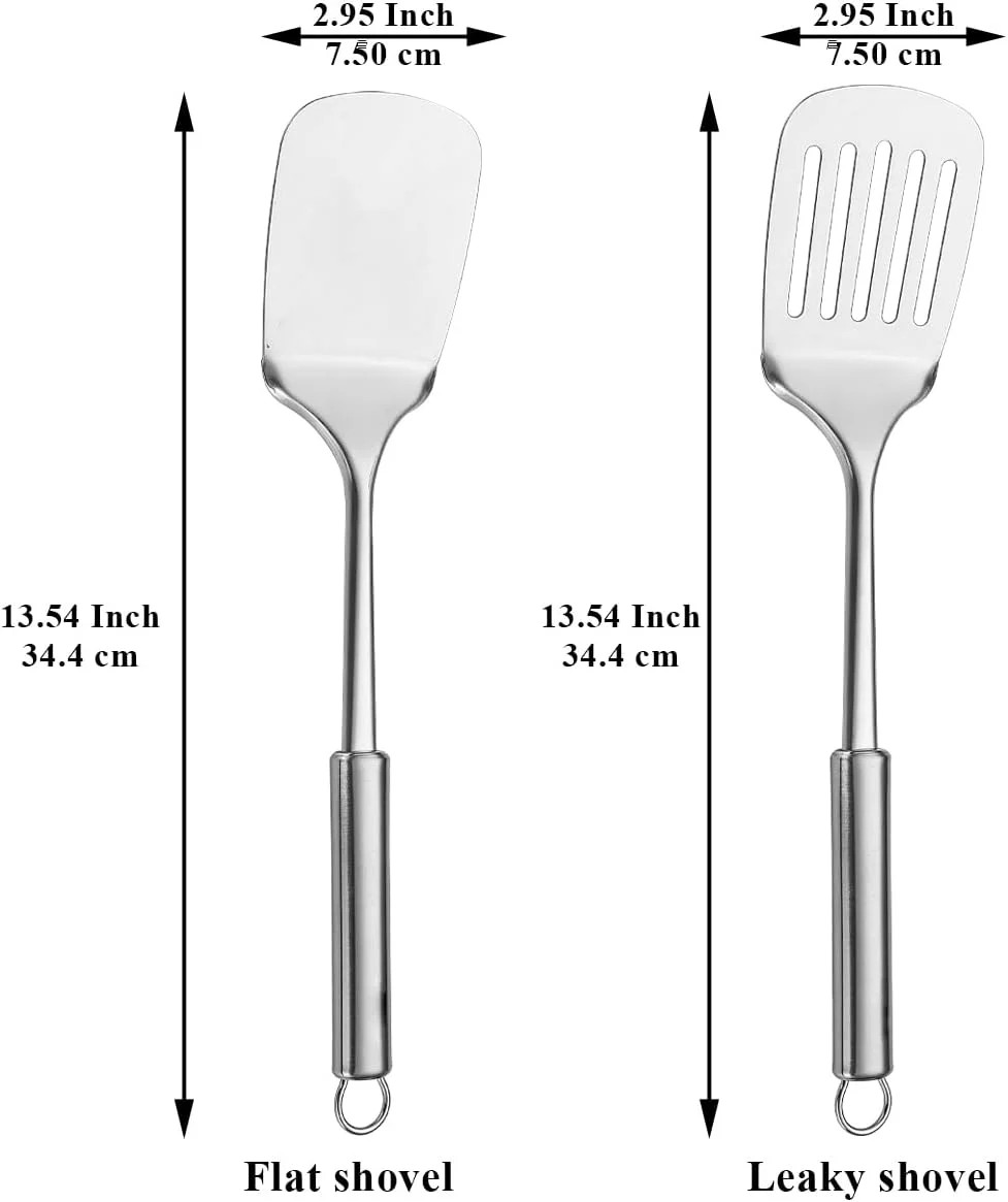 Stainless Steel Spatulas Set, ReaNea Silver Slotted Turner, Solid Turner, Heavy