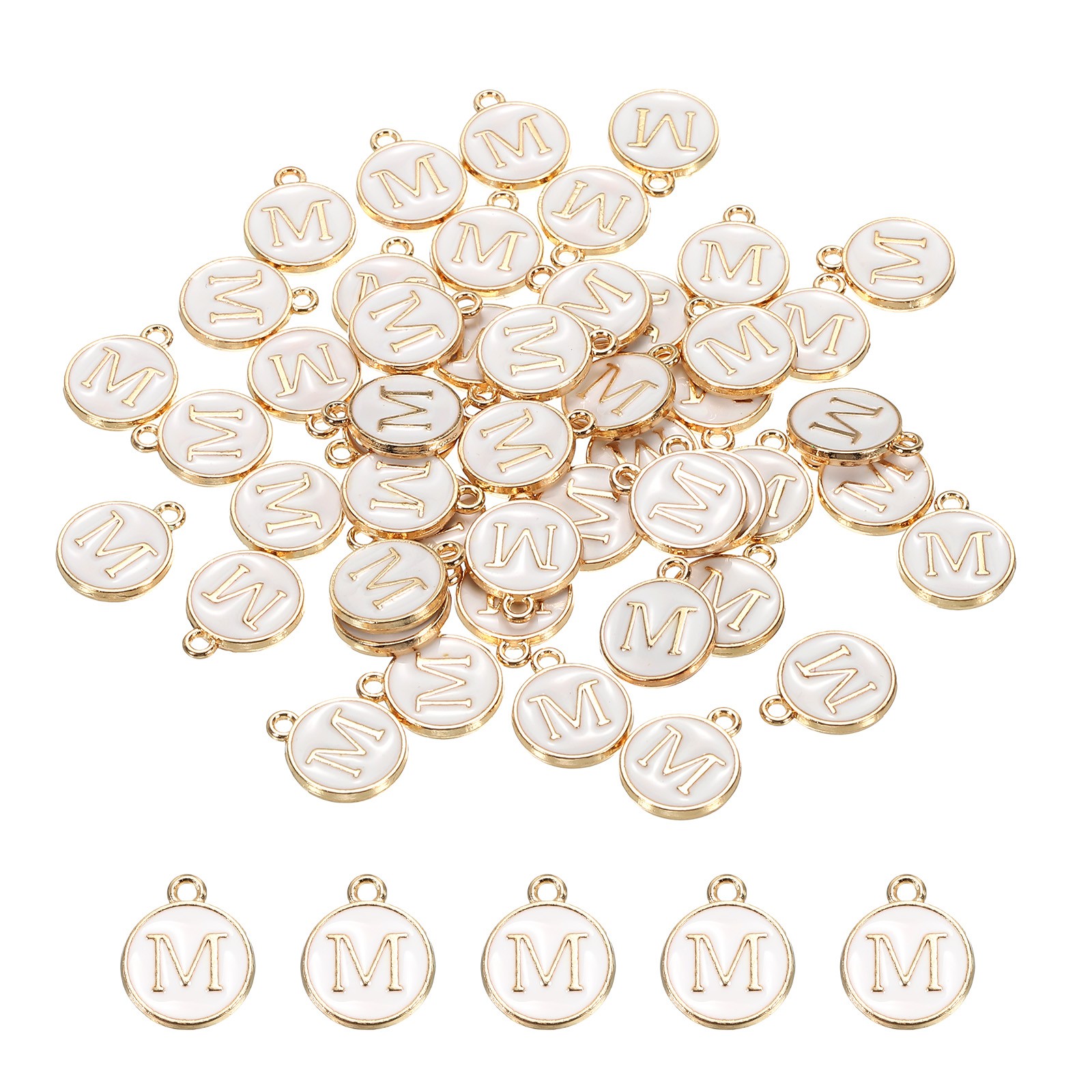 50Pcs Alphabet M Letter Charm Double Sided Enamel Initial Alphabet Pendant White