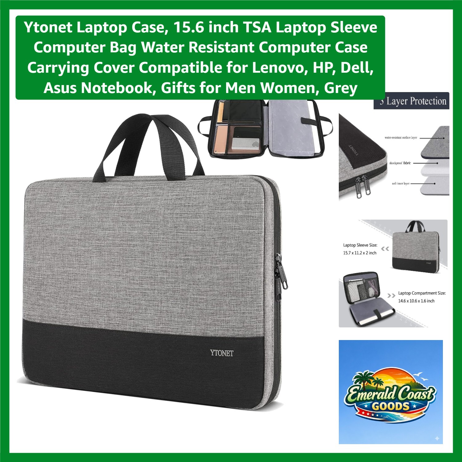 Stylish Water-Resistant Laptop Case for 15-16 Inch Notebooks - TSA Friendly