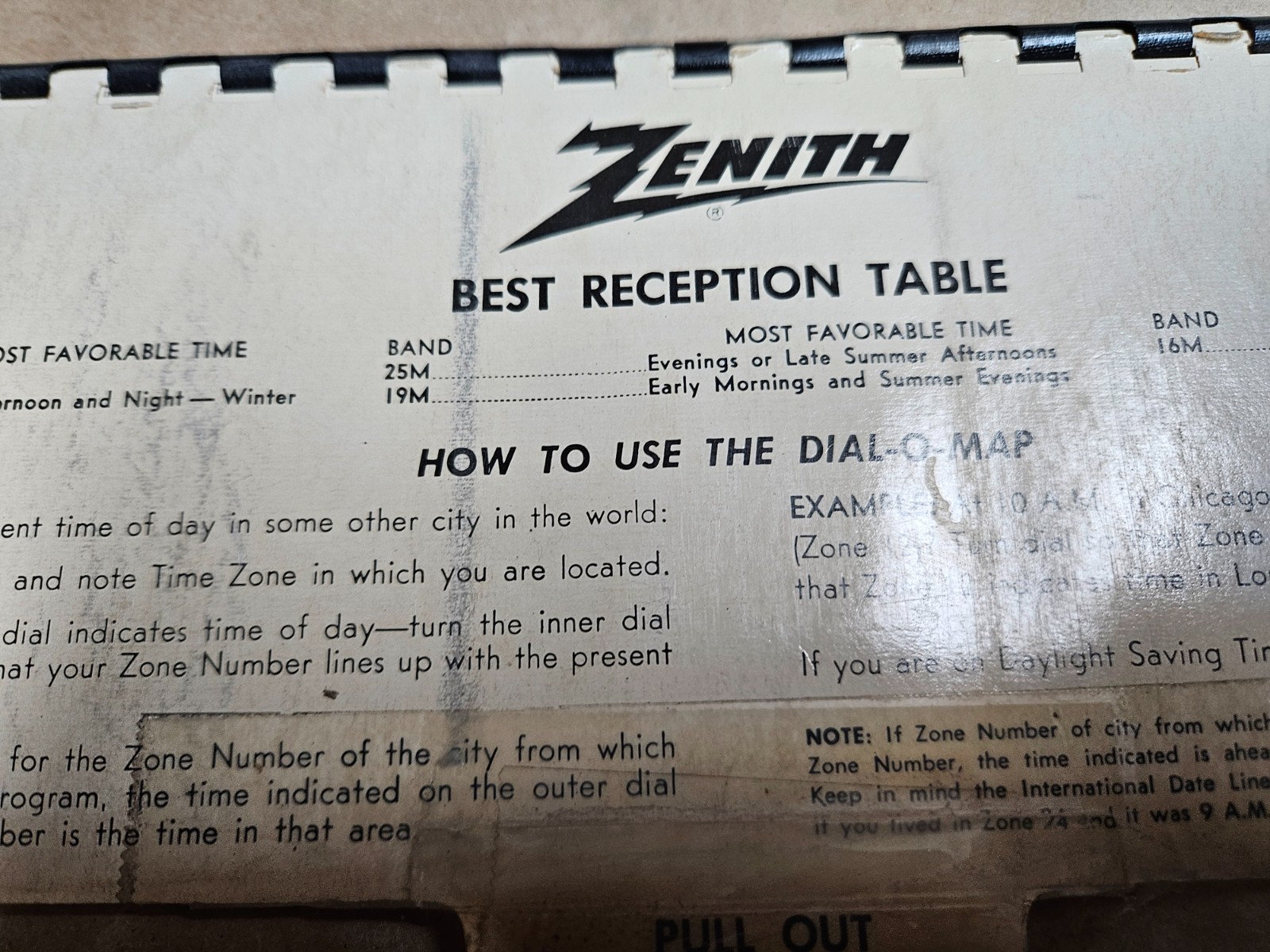 DIAL-O-MAP BOOKLET MANUAL  FROM A ZENITH Royal 3000-1 Trans-Oceanic RADIO