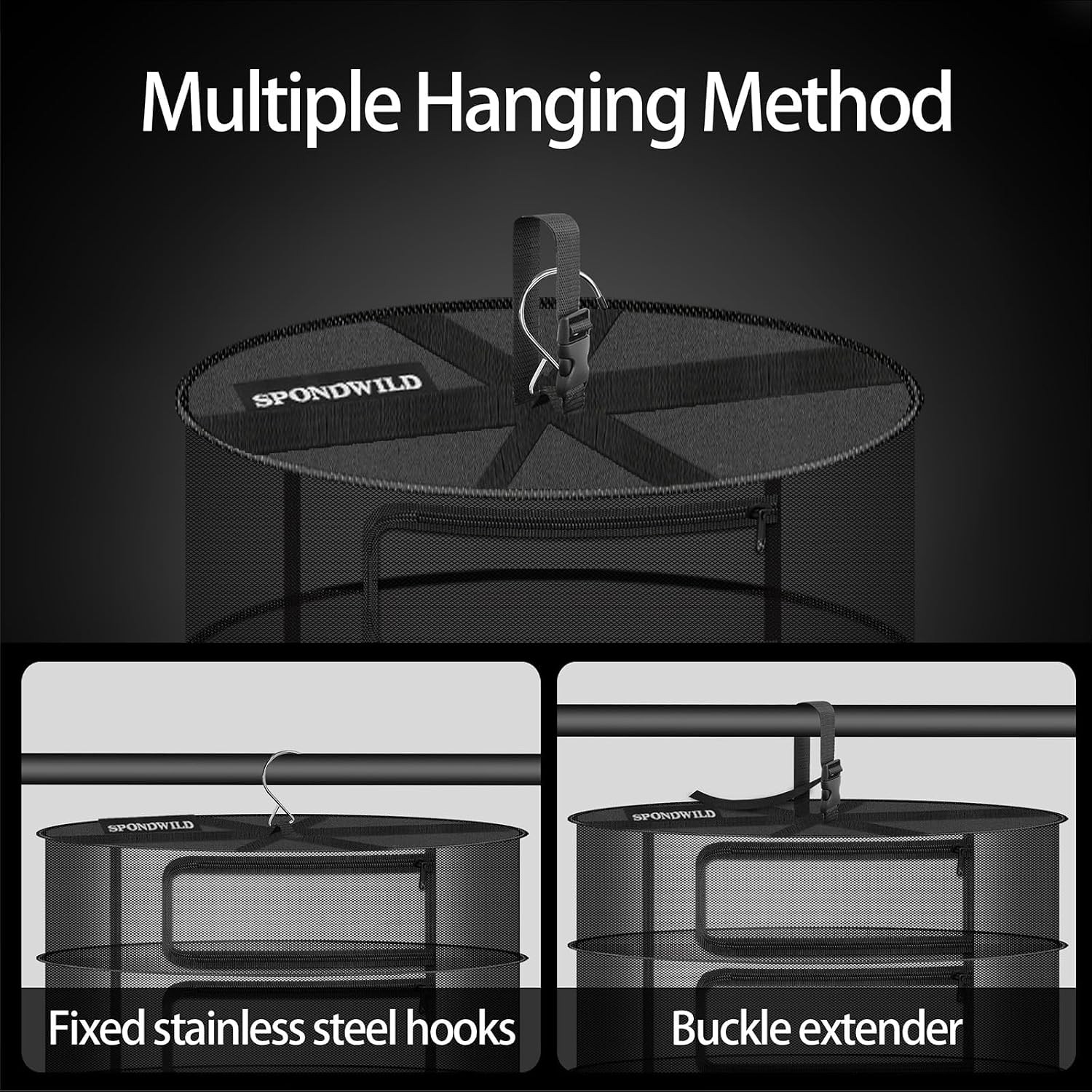 Herb Drying Hanging Mesh Rack 1ft Diameter D12xH21 inch 3 Layer Foldable Plant