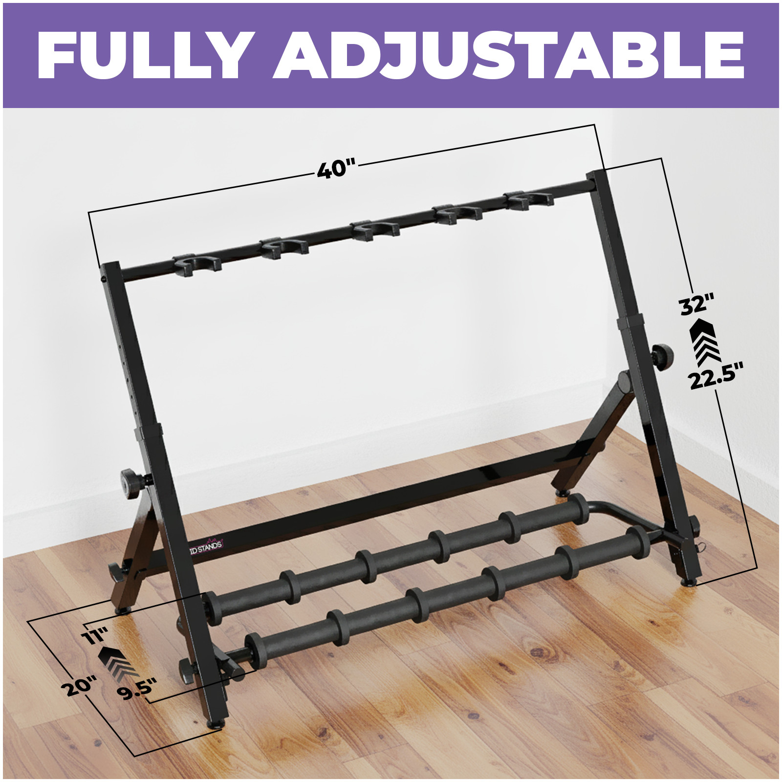 Guitar Stand Rack for 5 Guitars - Foldable Height Design Floor Storage Rack