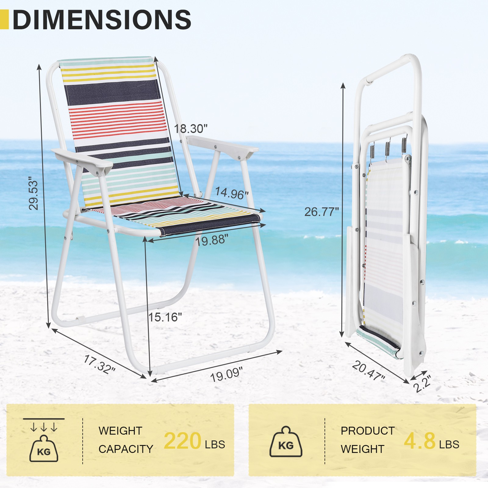 Folding Beach Chair, Lightweight Beach Chair with High Back, Portable Camping