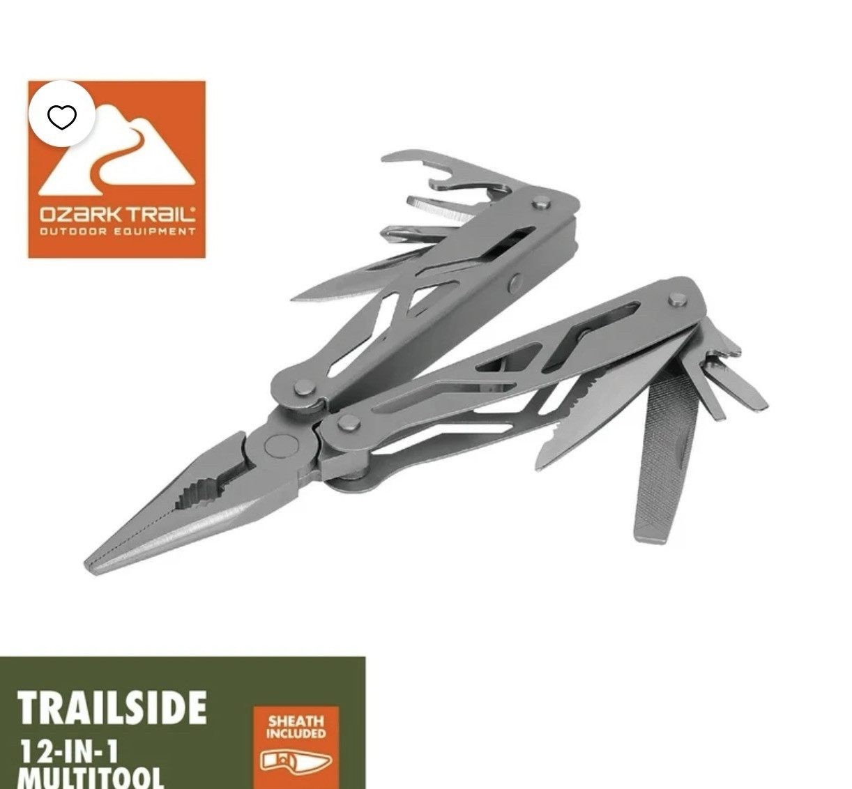 Ozark Trail Trailside 12-in-1 Multi-Tool, Metal Handle/Blade, Sheath