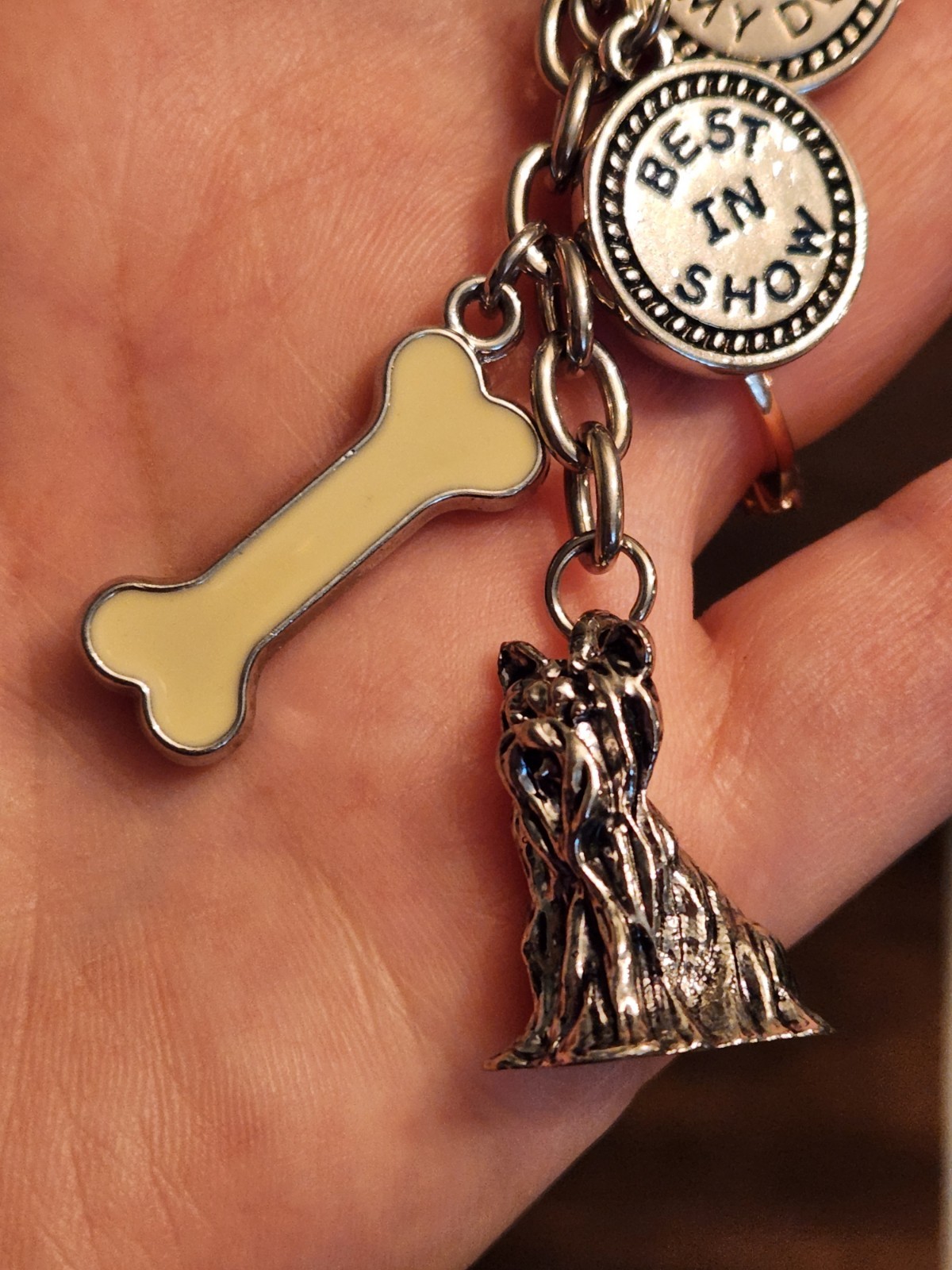 Yorkshire Terrier Charm Keyring Silver Tone Keychain