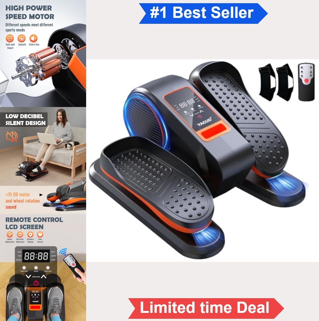 Under Desk Elliptical Machine Seated Pedal Exerciser 13 Speeds Remote Control