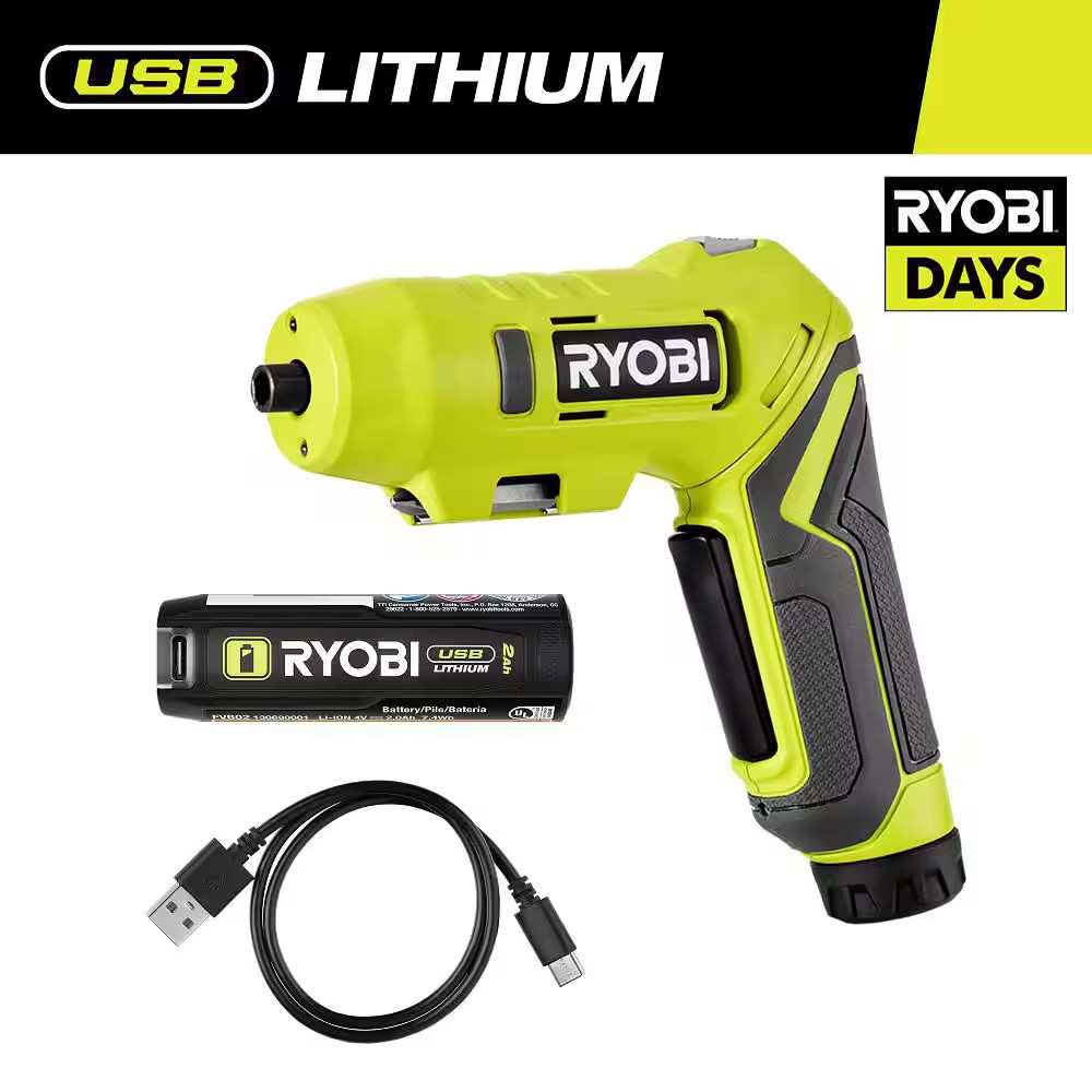 USB Lithium Screwdriver Kit with 2.0 Ah USB Lithium Battery and Charging Cable
