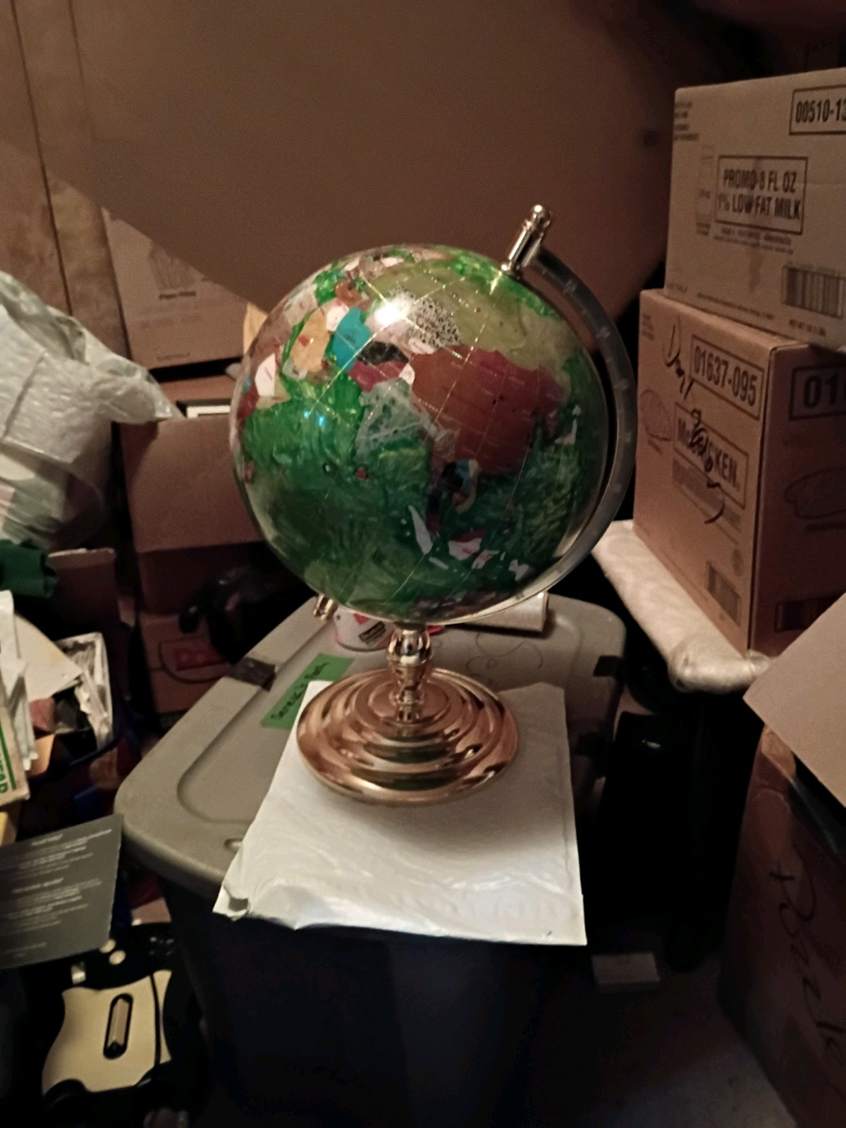 Large 22"  gemstone world globe on polished Brass Stand
