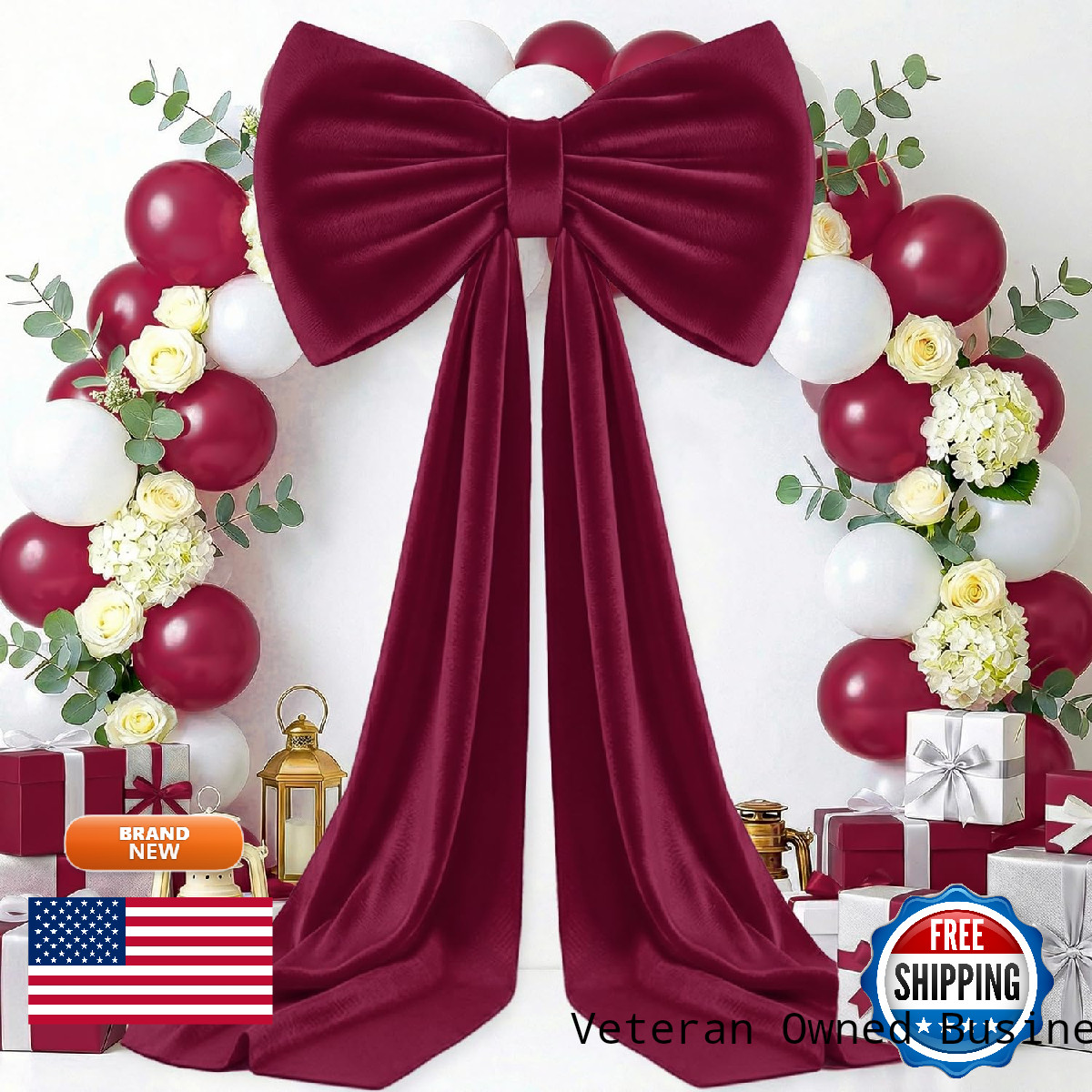 Modfuns Large Bow Decor Burgundy Big Bow For Backdrop 75X23 Inch Large Velvet